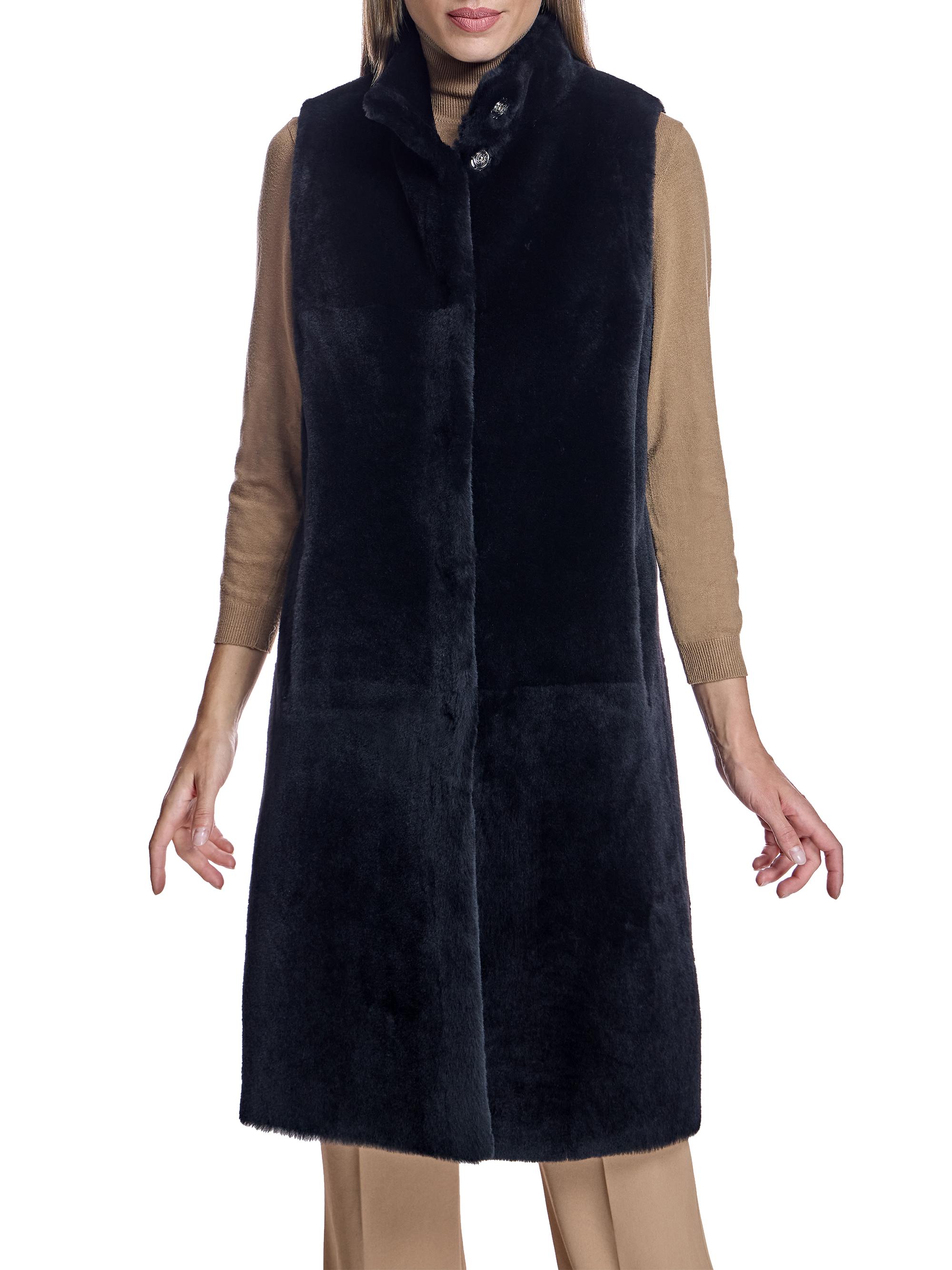 Maximilian Women's  Reversible Shearling Lamb Vest - Black