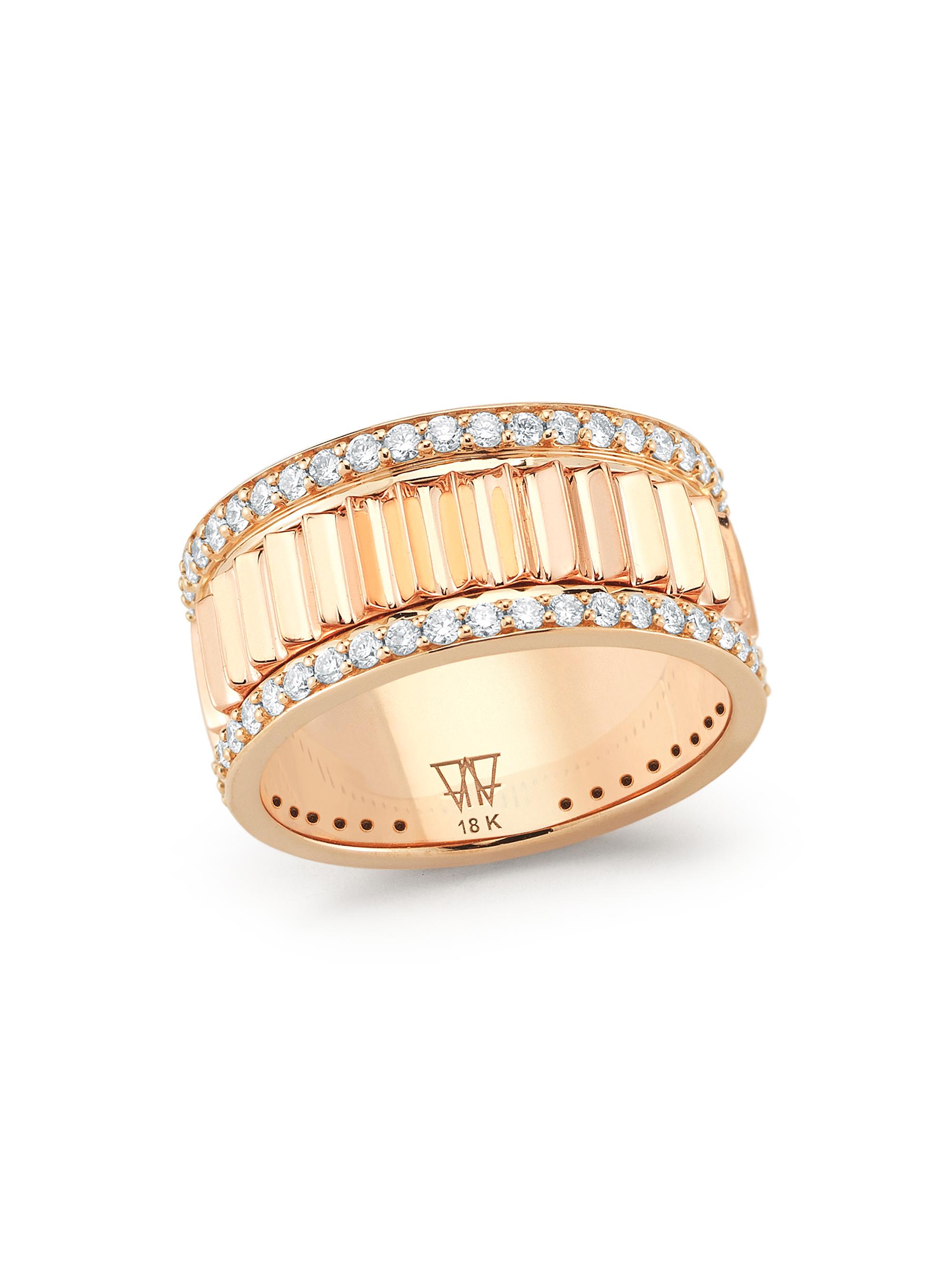 Walters Faith Women's Clive 1K Rose Gold & Diamond Fluted Band Ring - Rose Gold