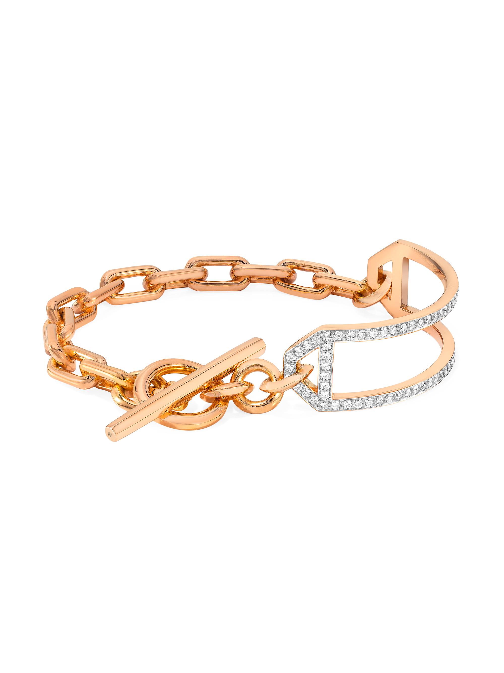 Walters Faith Women's Saxon 18K Rose Gold & Diamond Side Cuff Chain Link Bracelet - Rose Gold