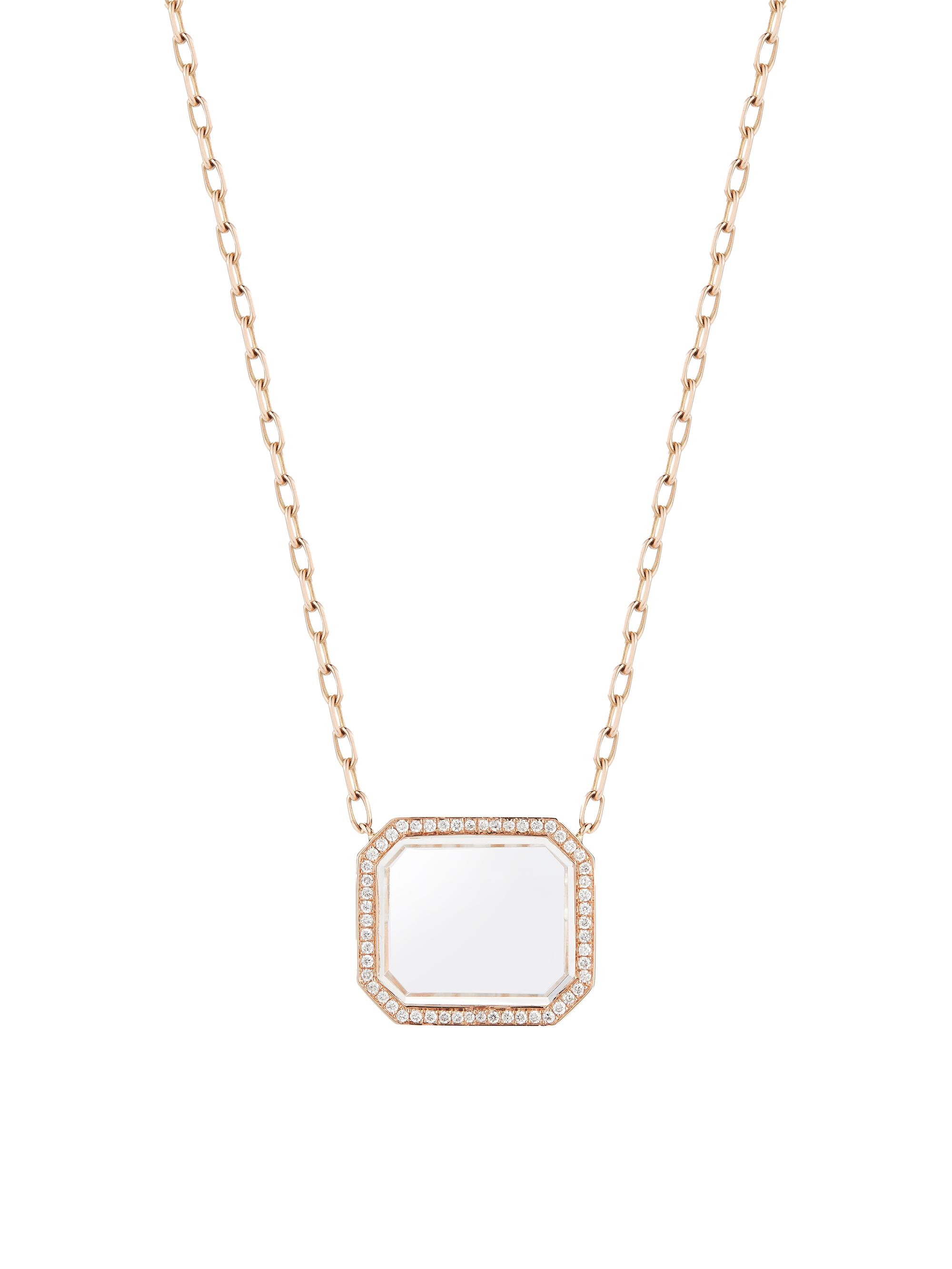 Walters Faith Women's Bell 18K Rose Gold, Rock Crystal, & 0.16 TCW Diamond Octagonal Pendant Necklace - Rose Gold