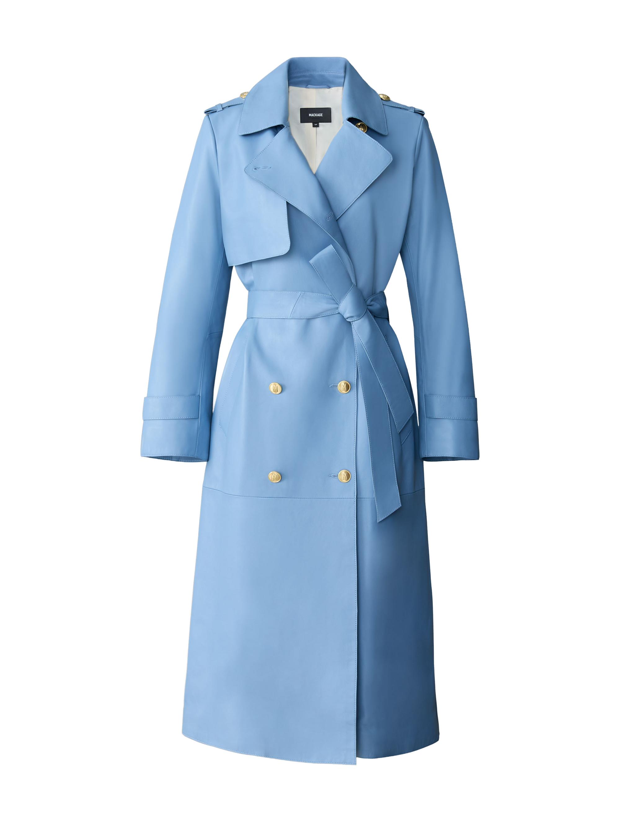 Mackage Women's Leather Double-Breasted Belted Coat - Fog Blue