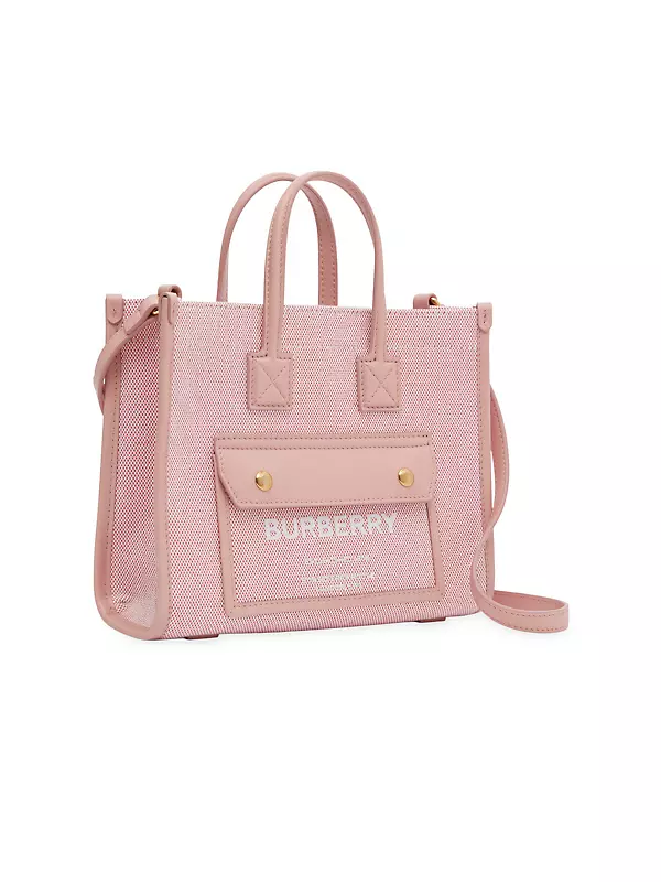 Burberry Freya Mini Two-tone Canvas And Leather Tote In Natural