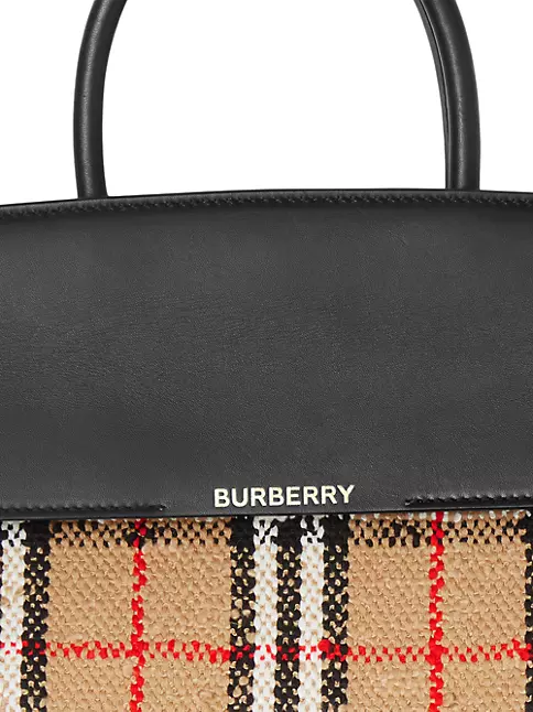 Burberry Leather Check Top-Handle Bag