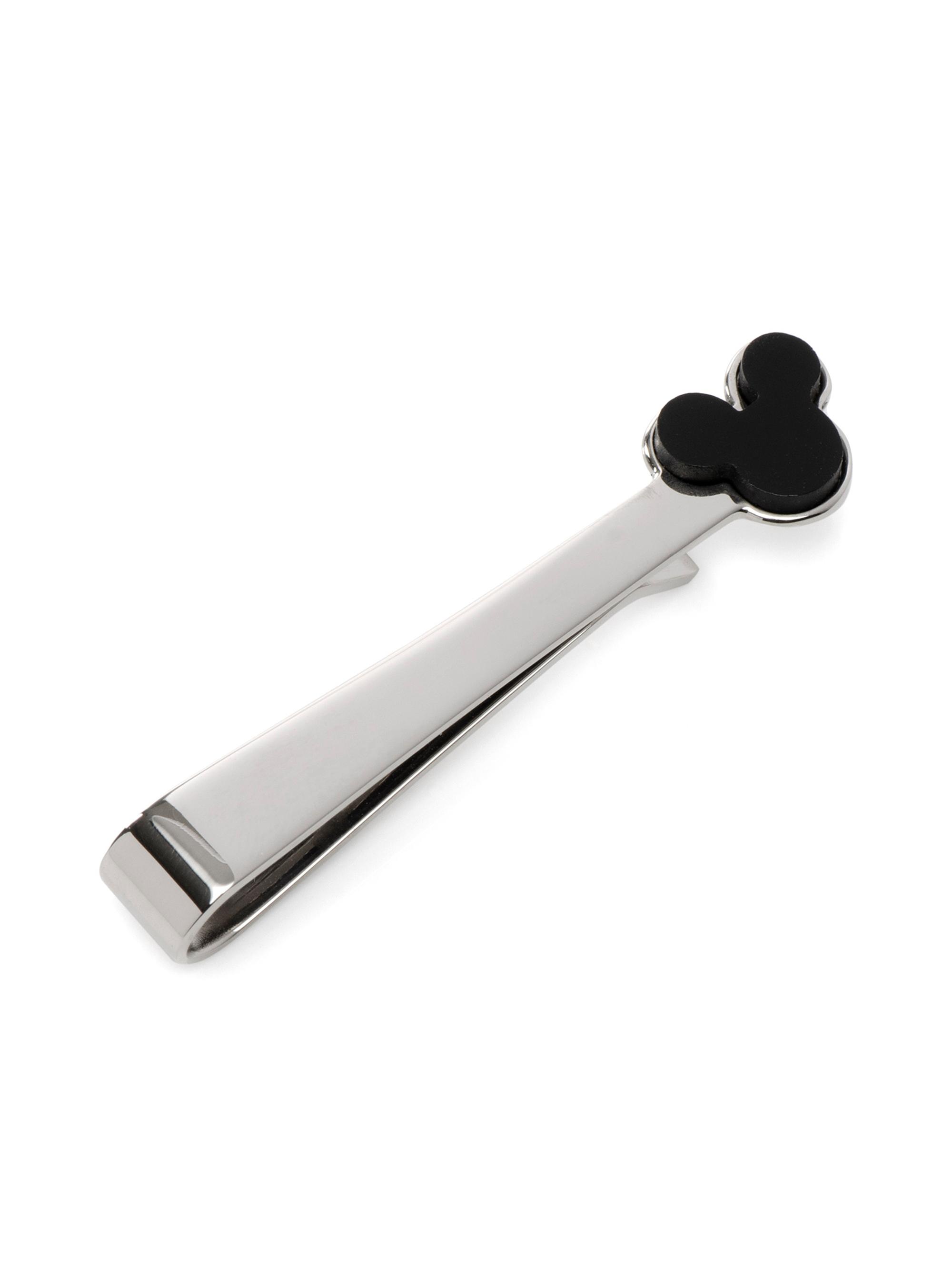 Cufflinks, Inc. Men's Disney Mickey Mouse Onyx Stainless Steel Tie Bar - Silver