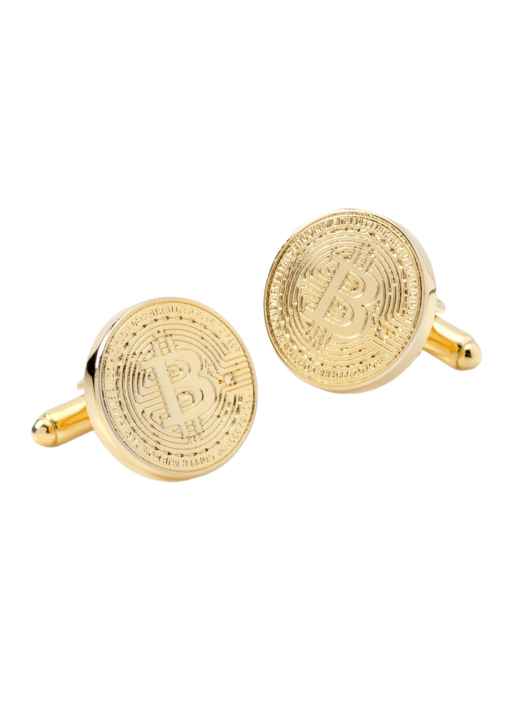 Cufflinks, Inc. Men's Crypto Bitcoin Debossed Cufflink - Gold