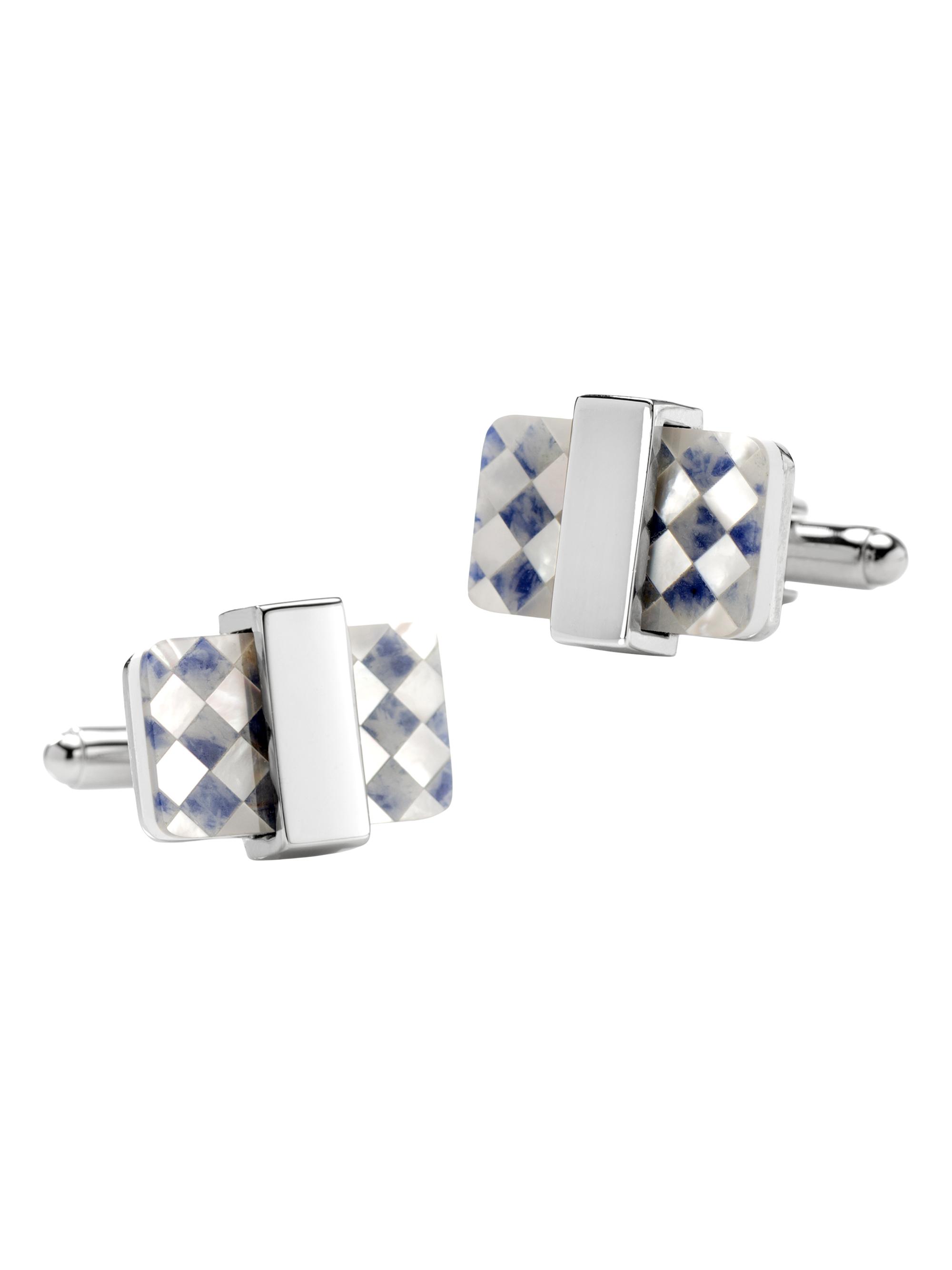 Cufflinks, Inc. Men's Ox & Bull Trading Co. Checkered Mother Of Pearl Cufflinks - White