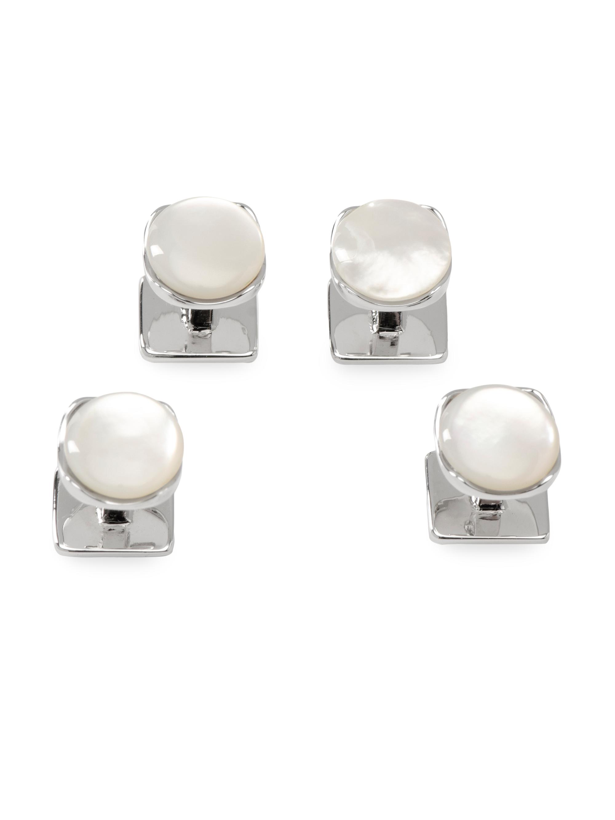 Cufflinks, Inc. Men's Ox And Bull Trading Co. Sterling Silver & Mother-Of-Pearl Studs - White