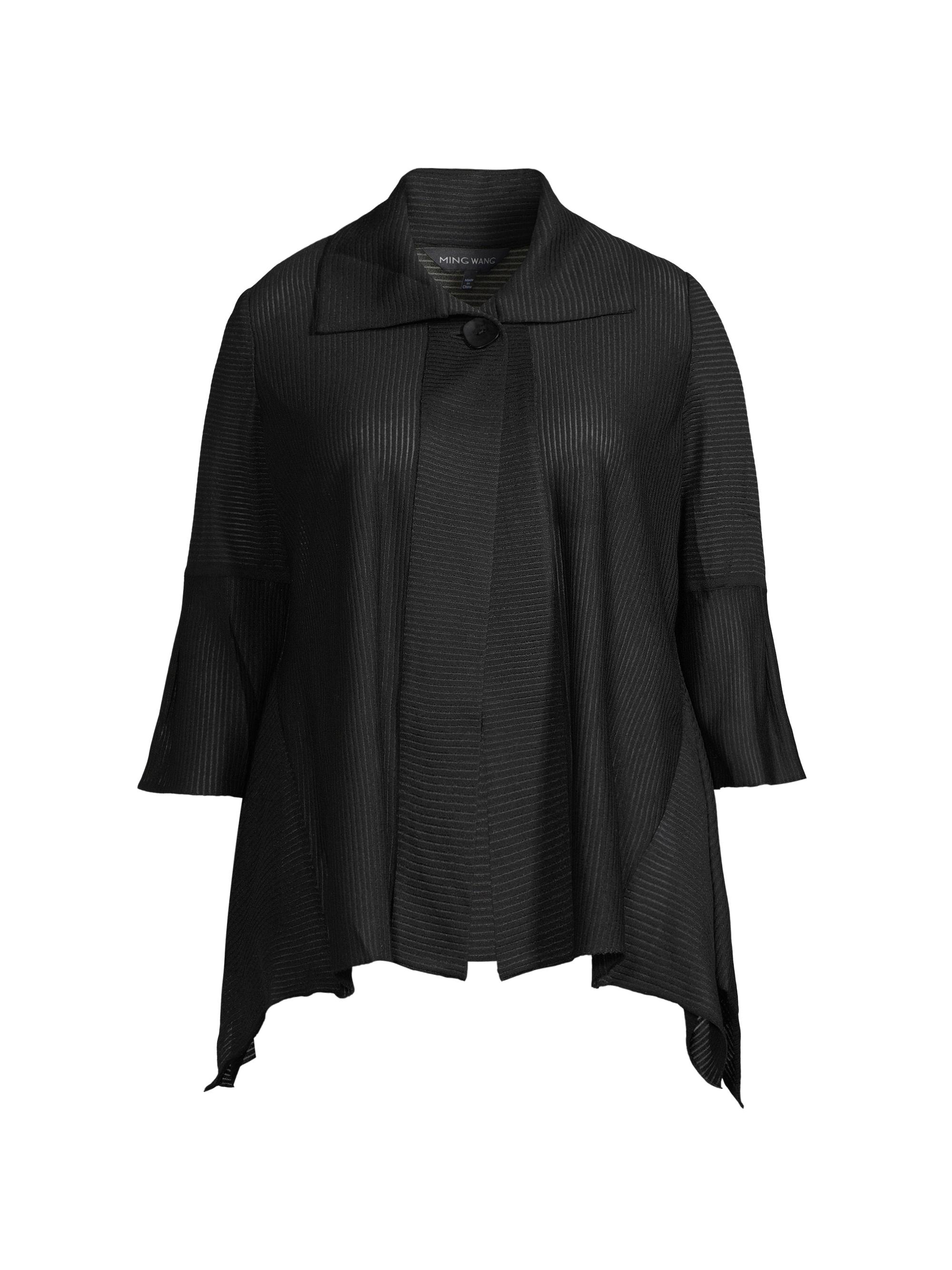 Ming Wang Women's Sheer Rib-Knit Asymmetric Cardigan - Black