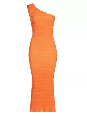 L'Idée Women's Gigi Pleated One-Shoulder Gown - Tangelo