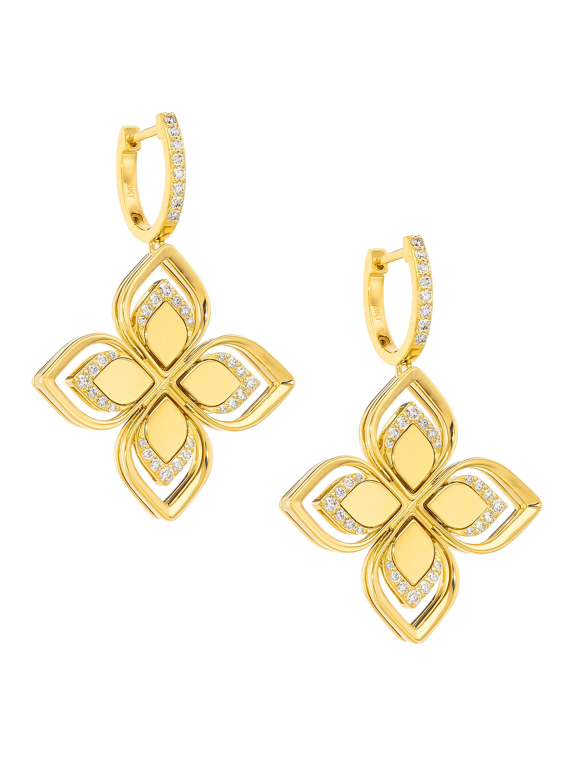 Roberto Coin Women's Venetian Princess 18K Yellow Gold & 0.5 TCW Diamond  Flower Drop Earrings - Gold