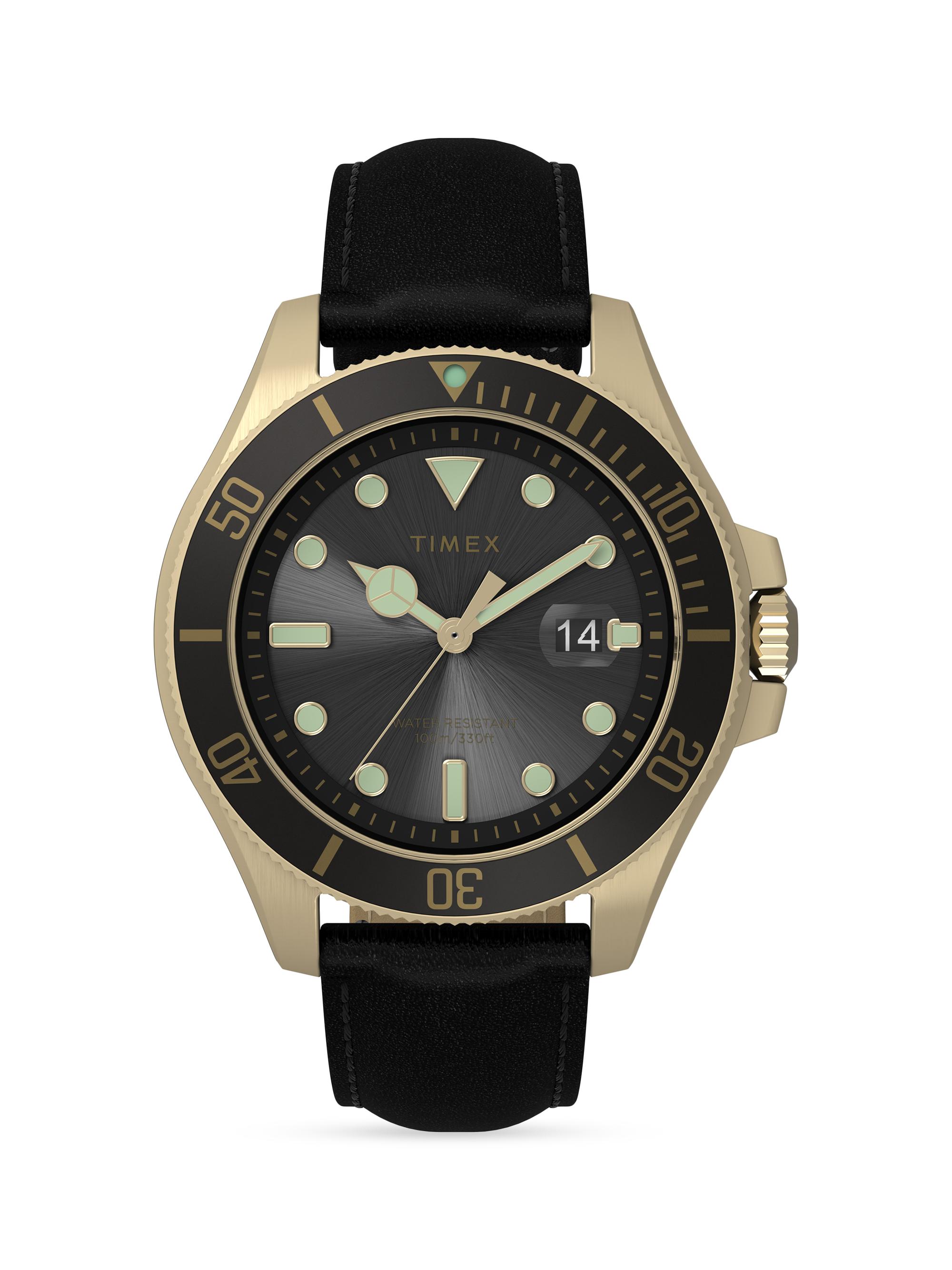 Timex Harbor Stainless Steel Leather Watch Saks Fifth Avenue