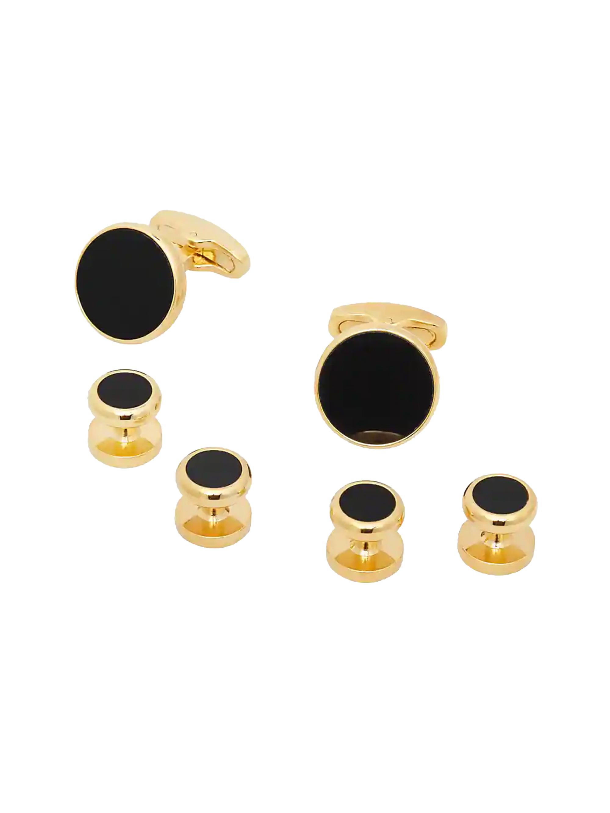 Link Up Men's Goldtone & Black Onyx 6-Piece Stud & Cuff Links Set - Black Gold