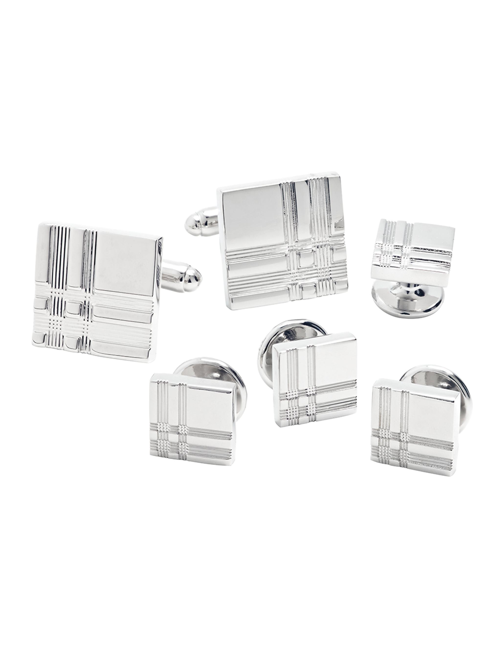 Link Up Men's Plaid Square Cufflinks Set - Silver