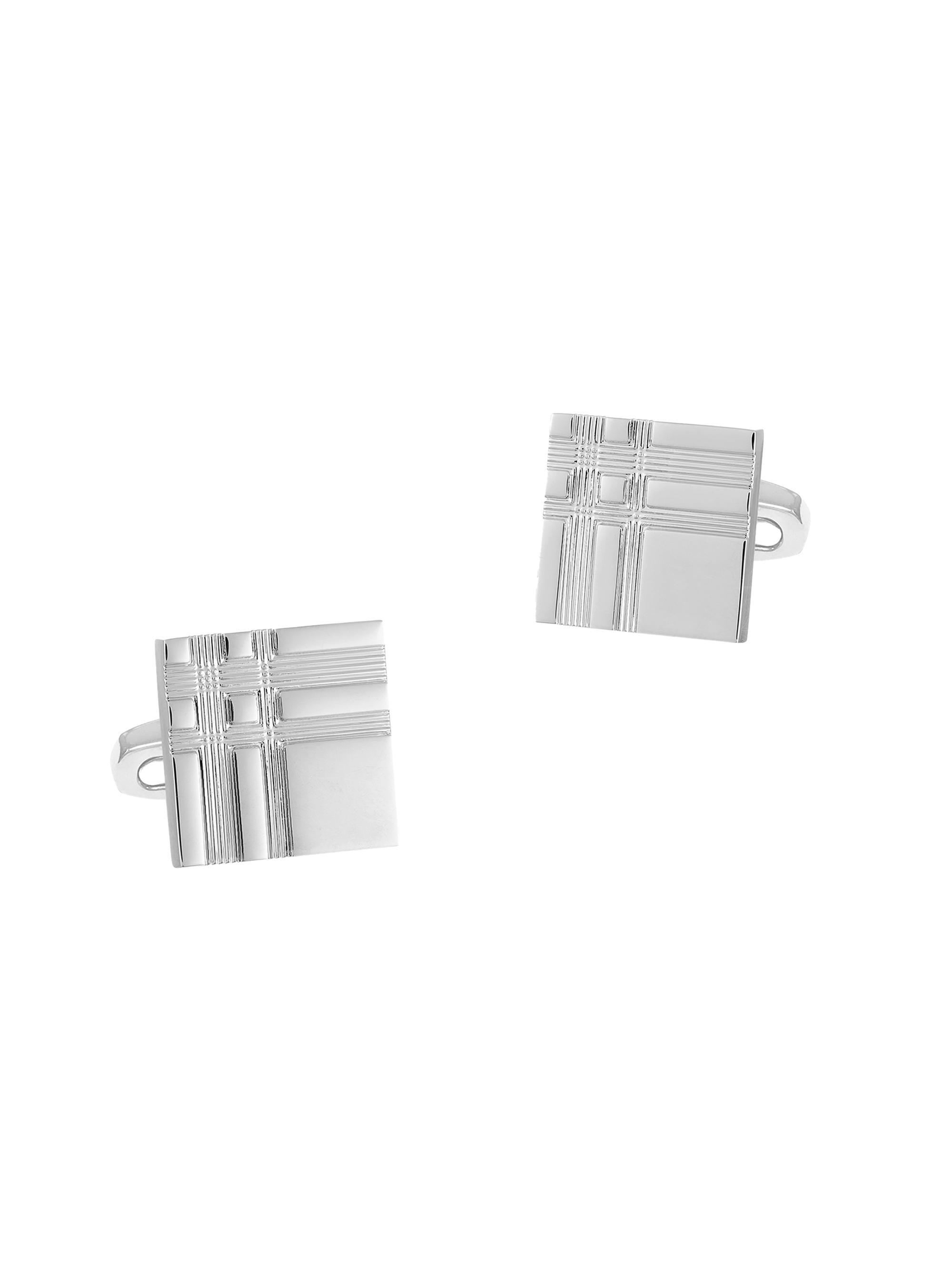 Link Up Men's Rhodium-Plated Etched Plaid Square Cufflinks - Silver