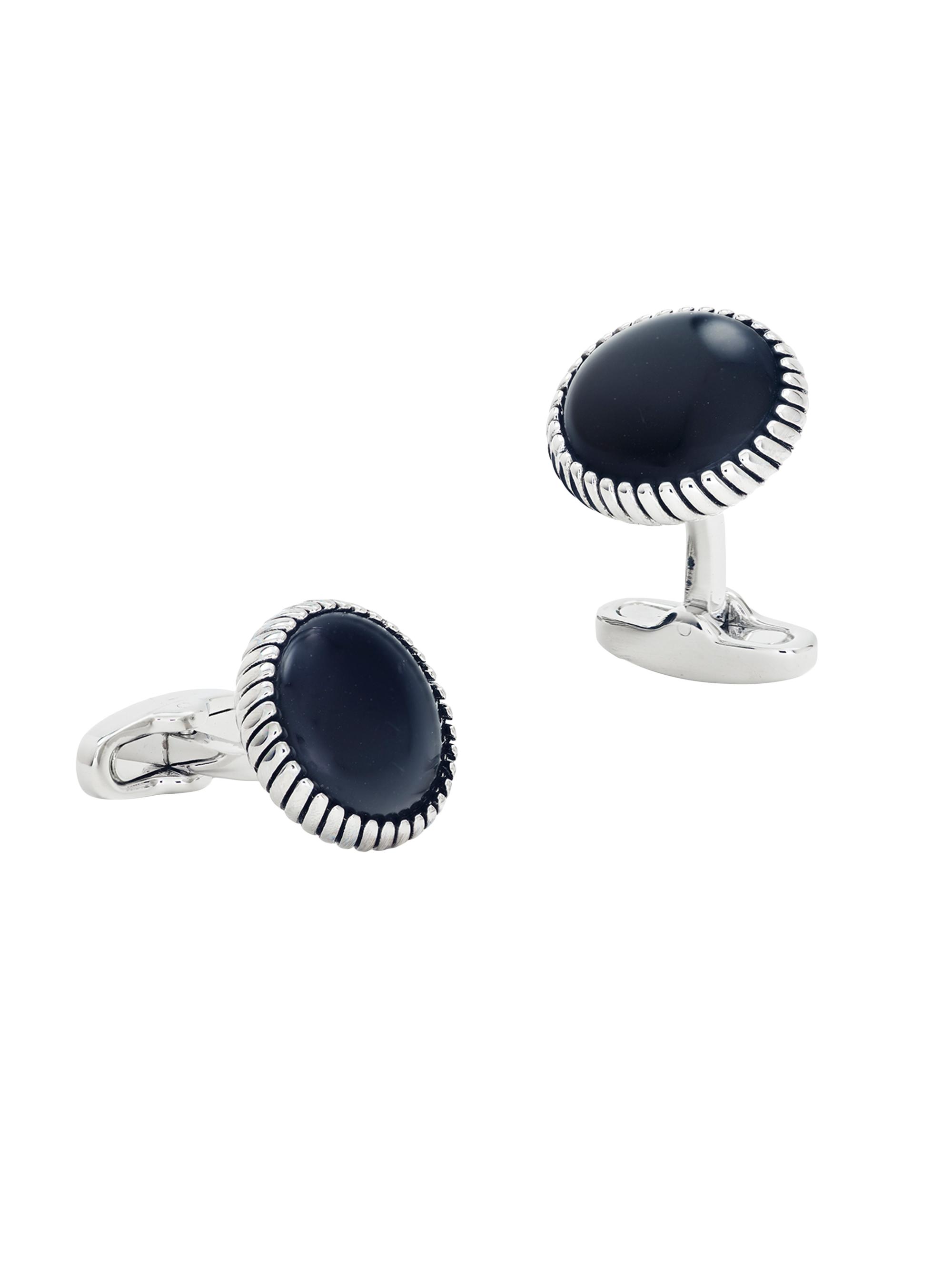 Link Up Men's Onyx Rope Cufflinks - Black Silver