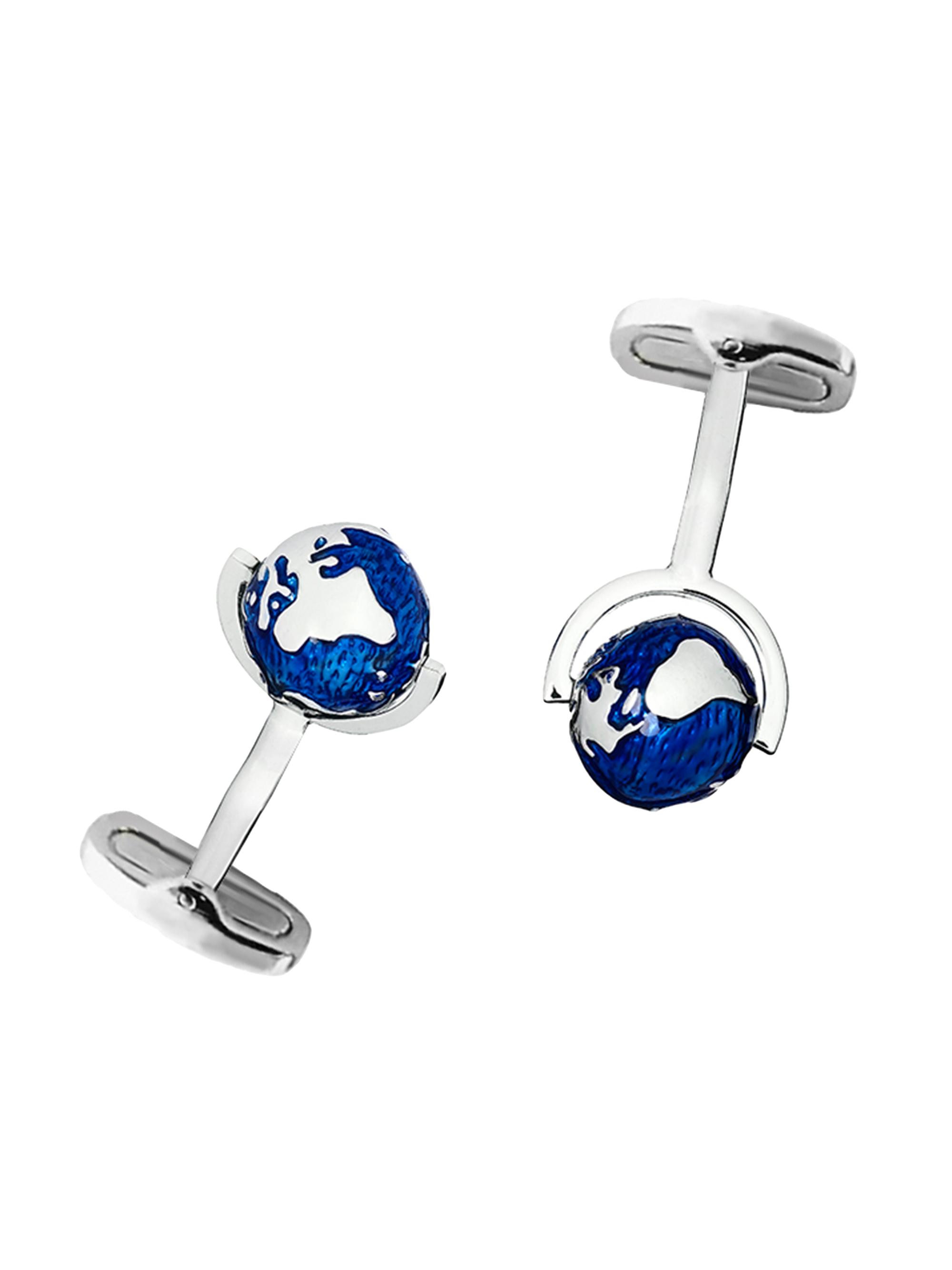 Link Up Men's Stainless Steel Globe Cufflinks - Blue Silver