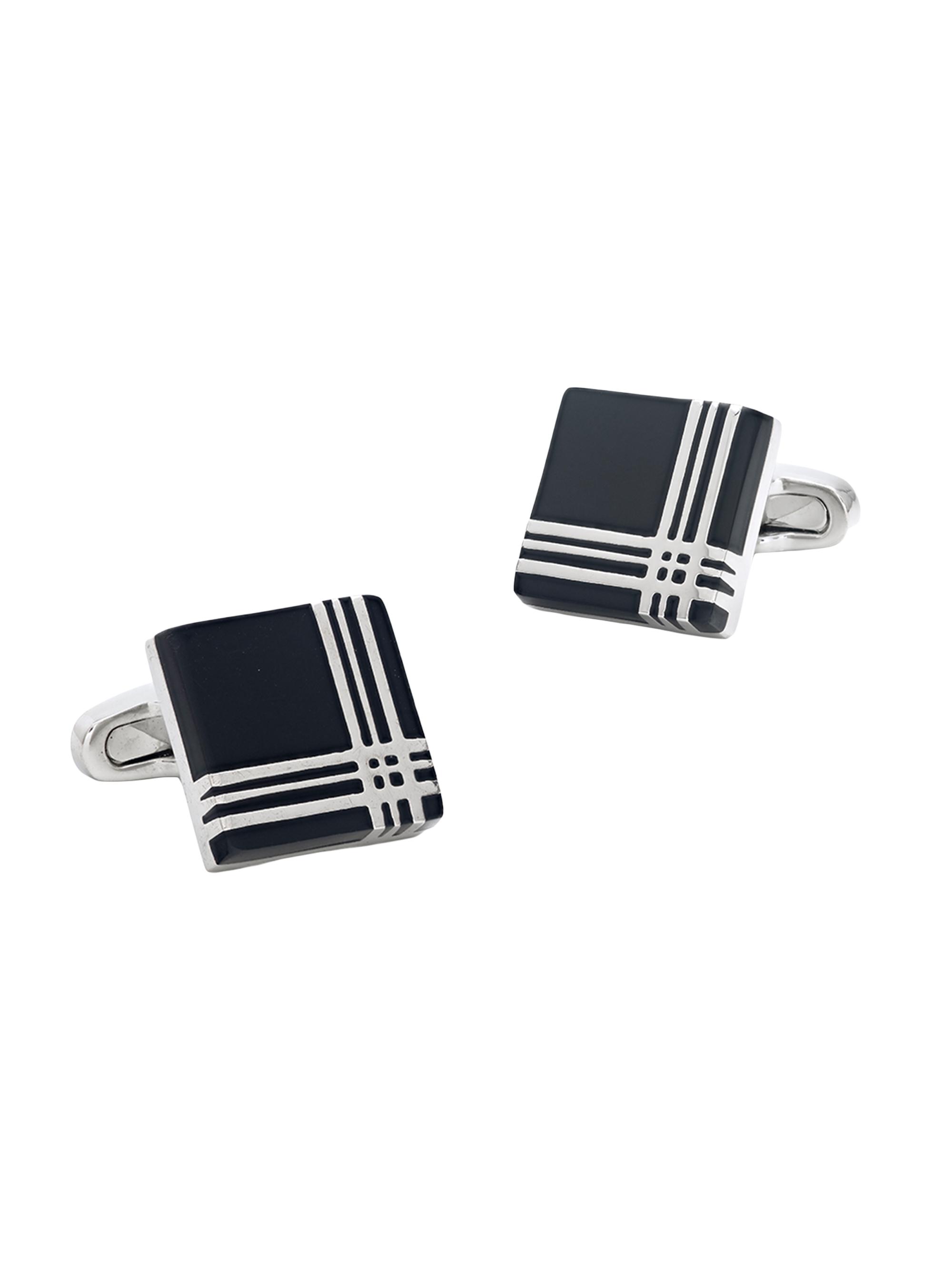 Link Up Men's Plaid Cuff Links - Black Silver