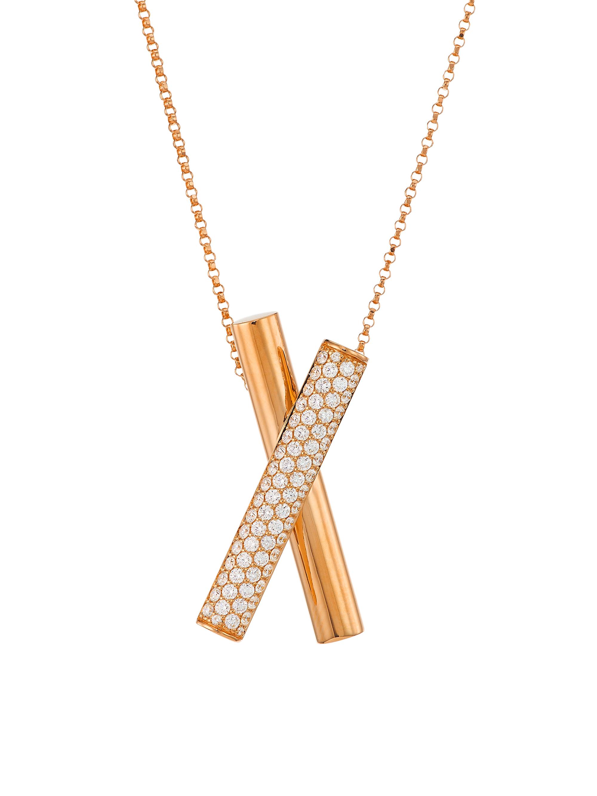 Roberto Coin Women's Domino 18K Rose Gold & 0.8 TCW Diamond X Pendant Necklace - Pink