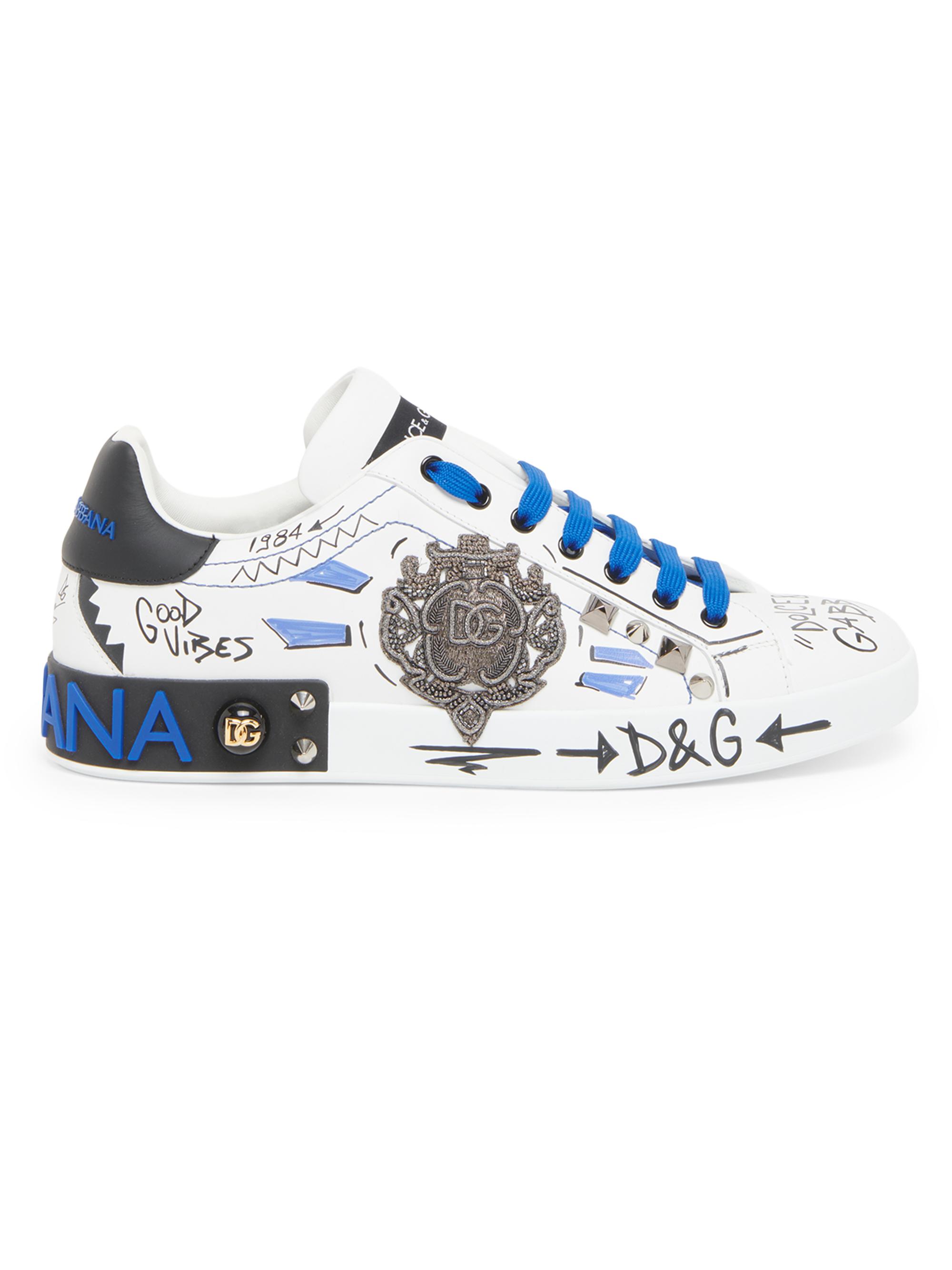 Dolce & Gabbana Men's Calfskin Portofino sneakers with patch - Bianco Multi