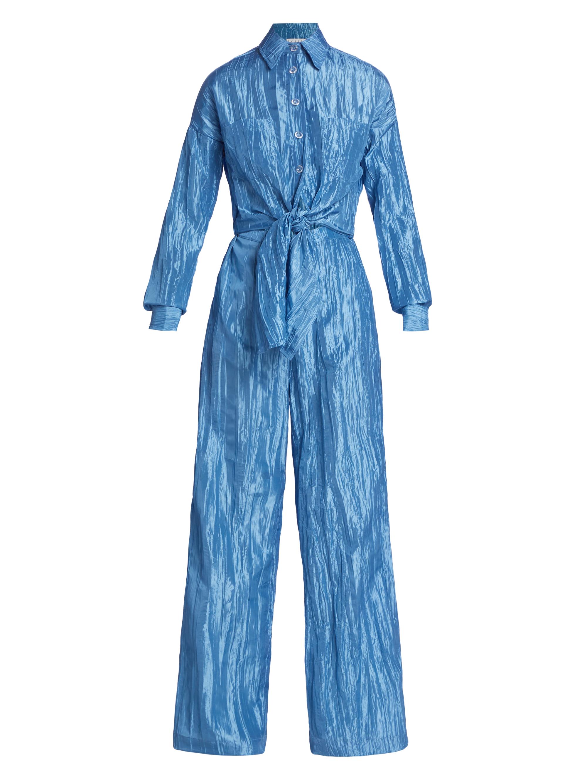 Izayla Women's Signature Tie Front Jumpsuit - Cornflower Blue