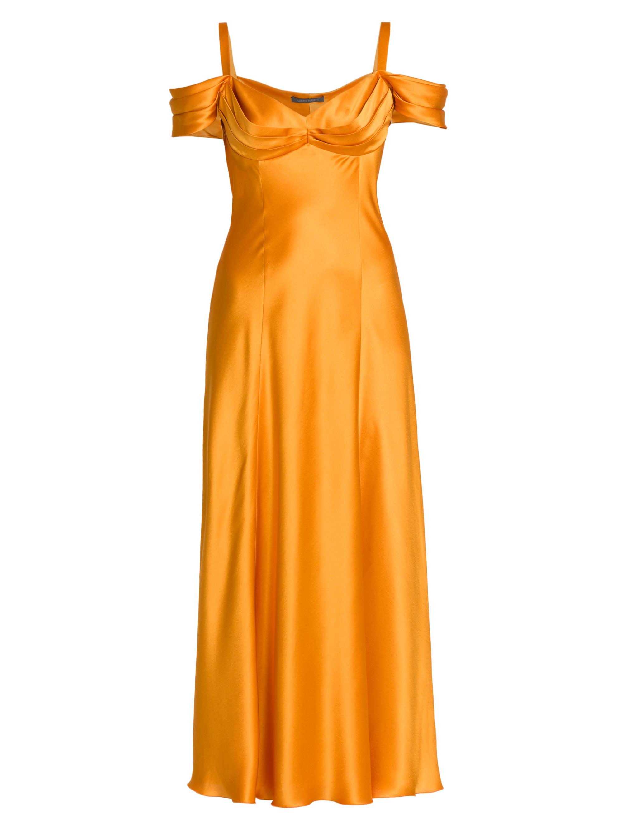 Alberta Ferretti Women's Satin Off-The-Shoulder Gown - Orange