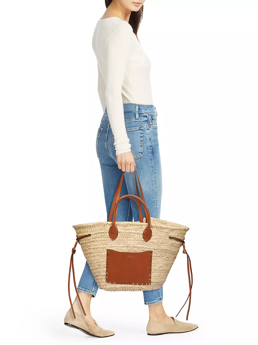 Isabel Marant Cadix Straw & Leather Tote Bag, Natural/Cognac, Women's, Handbags & Purses Tote Bags & Totes