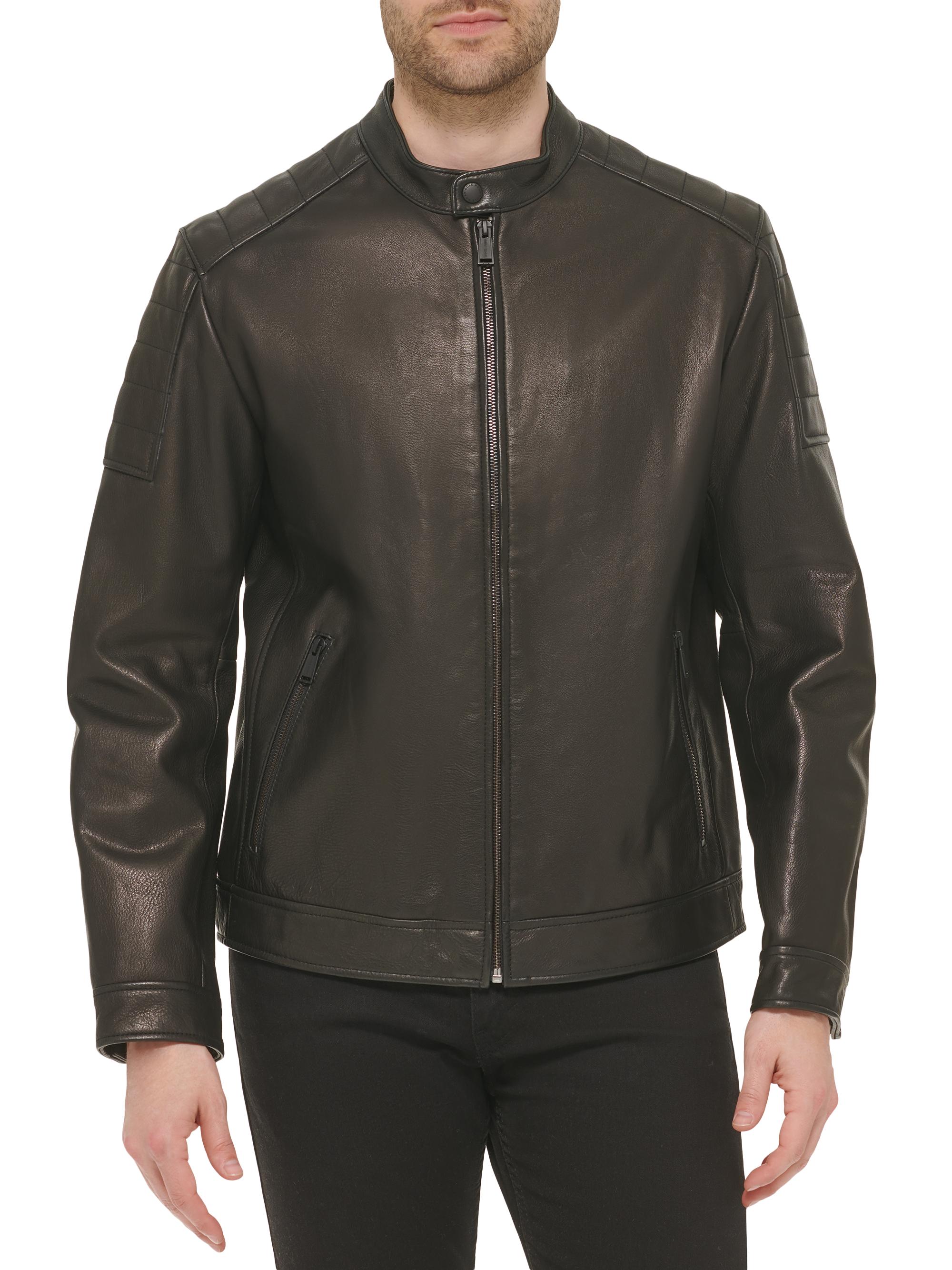 Cole Haan Men's Classic Leather Motorcycle Jacket - Black