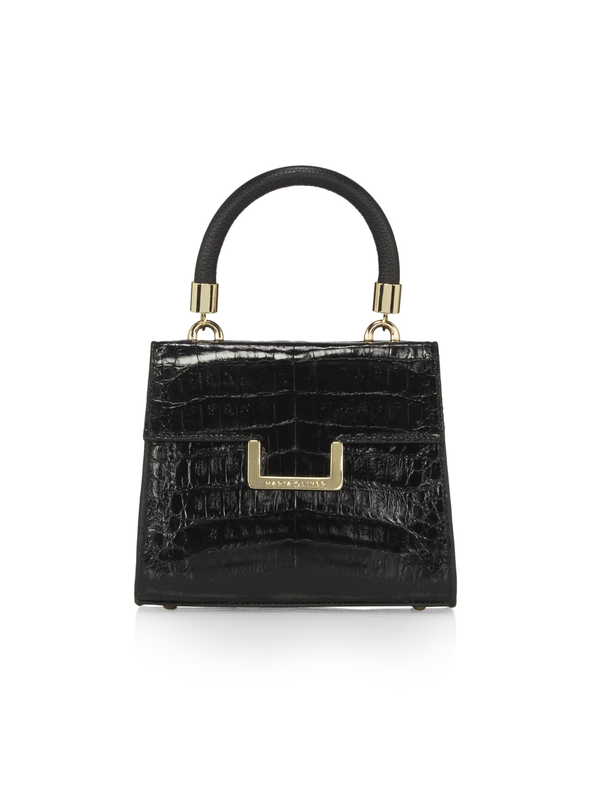 Maria Oliver Women's Mini Michelle Crocodile Top Handle Bag - Black