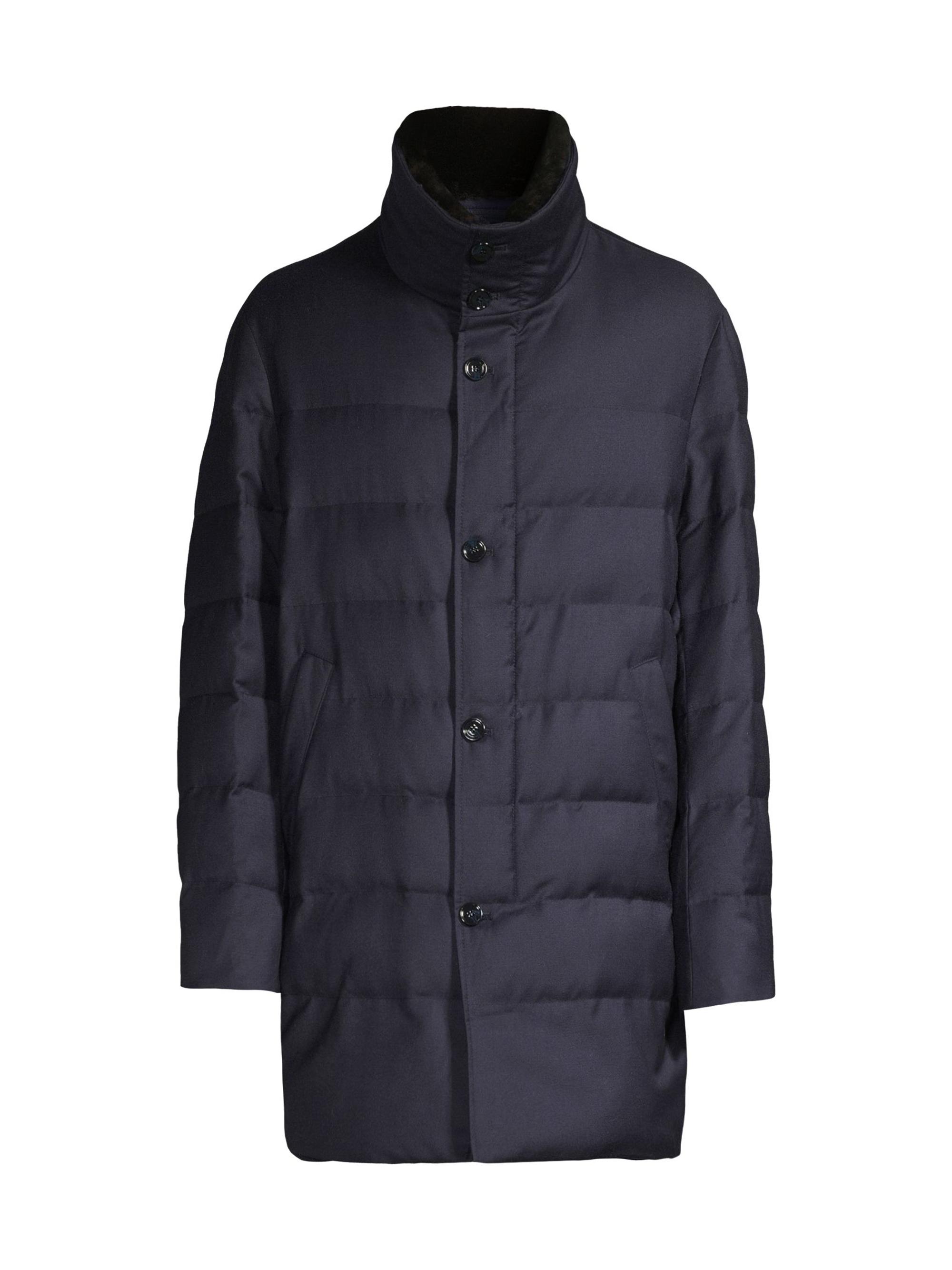 Gorski Men's Quilted Wool Parka with Shearling Lamb - Black