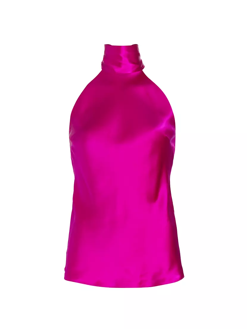 Sosandar Womens Hot Pink Chain Trim Halter Neck Top Viscose - Size