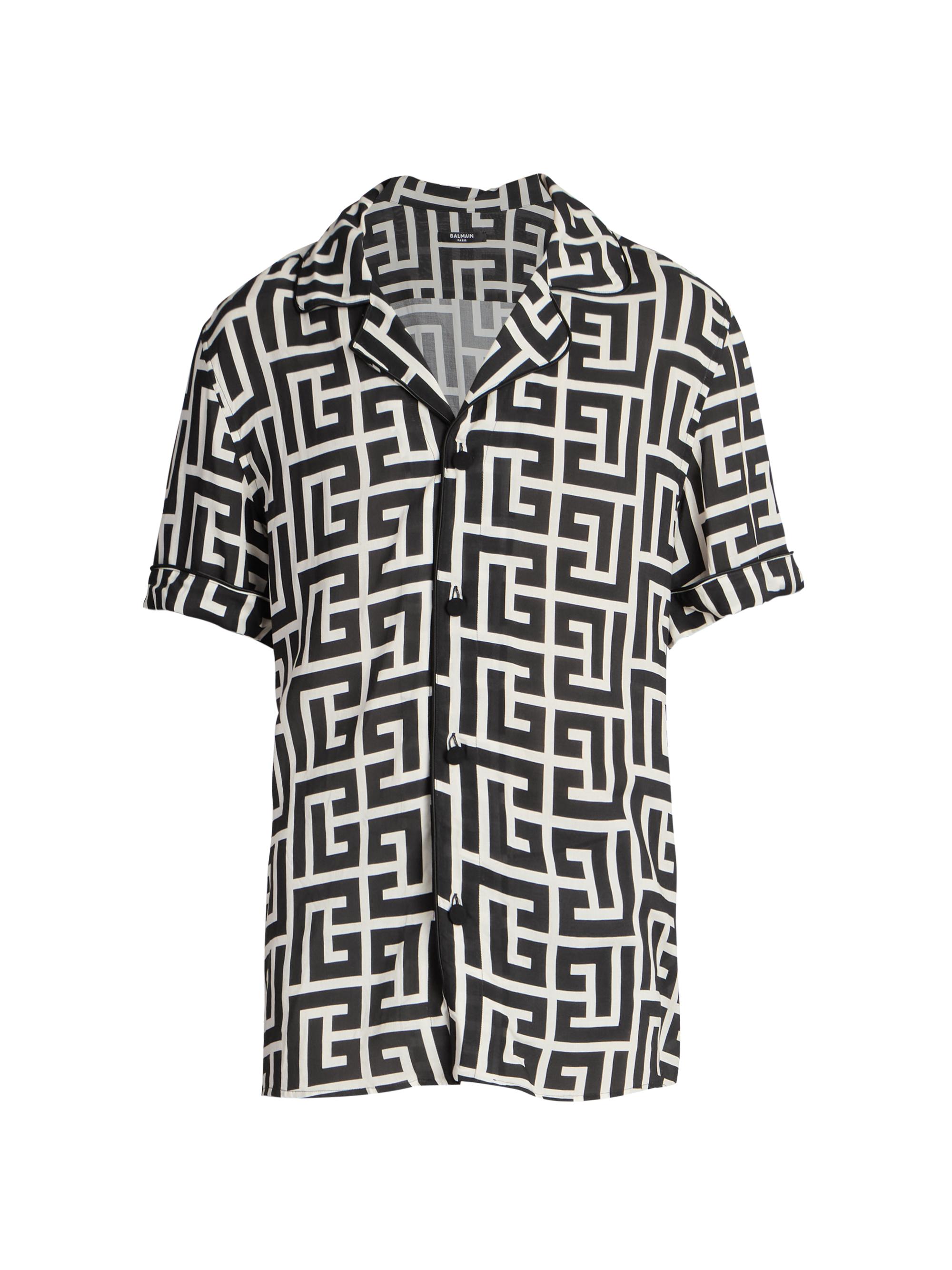 Balmain Men's Macromonogram Short-Sleeve Pajama Shirt - Ivoire Noir
