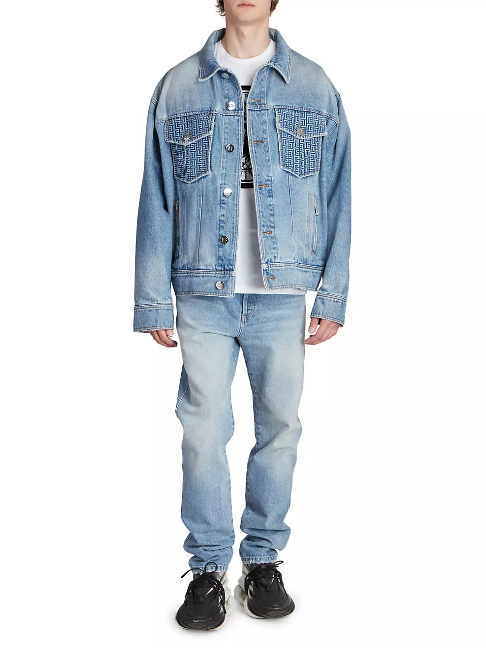 Balmain Men's Monogram Denim Jacket - Bleu Jean - Size 46
