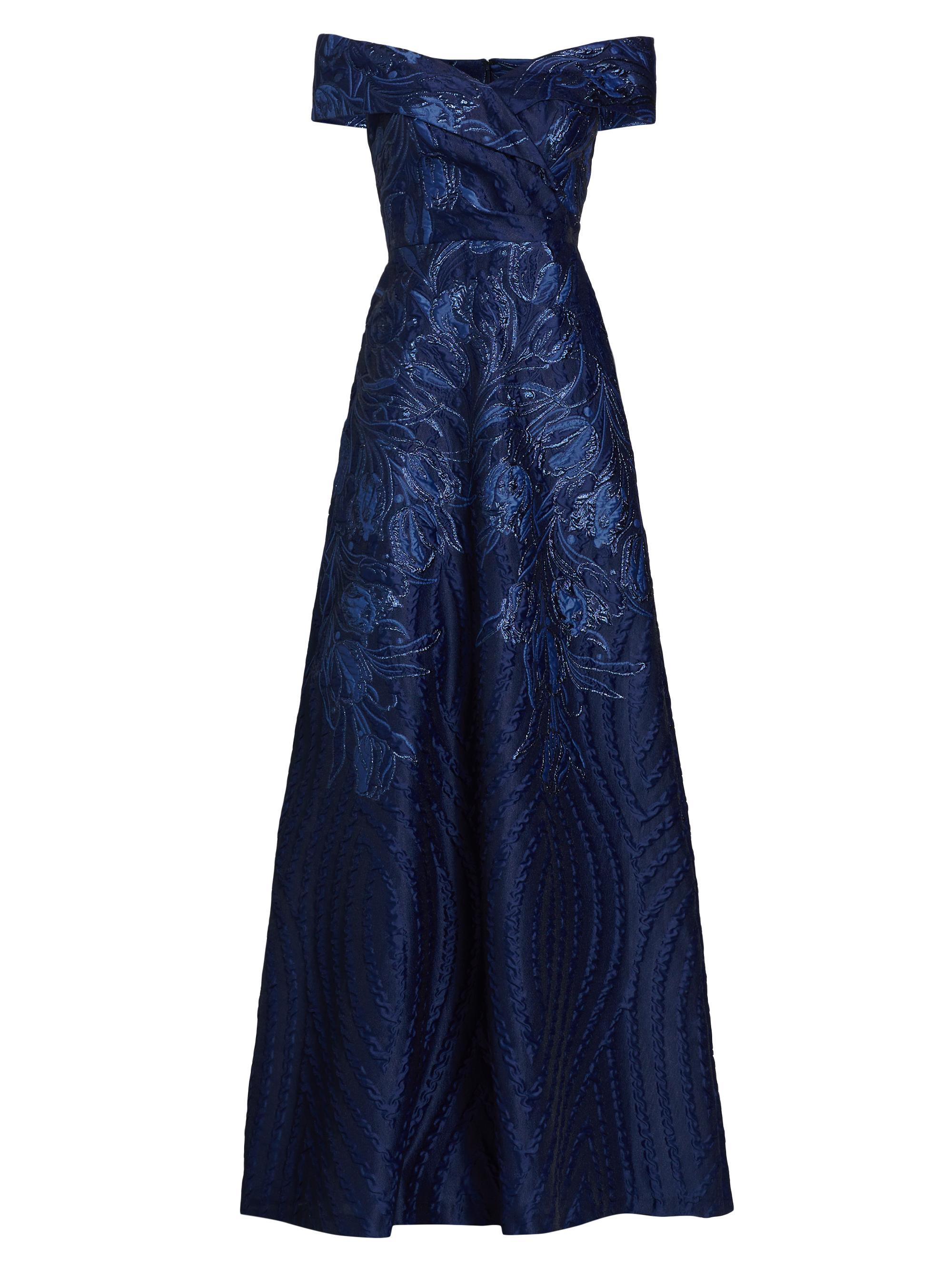 Teri Jon by Rickie Freeman Women's Metallic Floral Off-The-Shoulder Gown - Navy