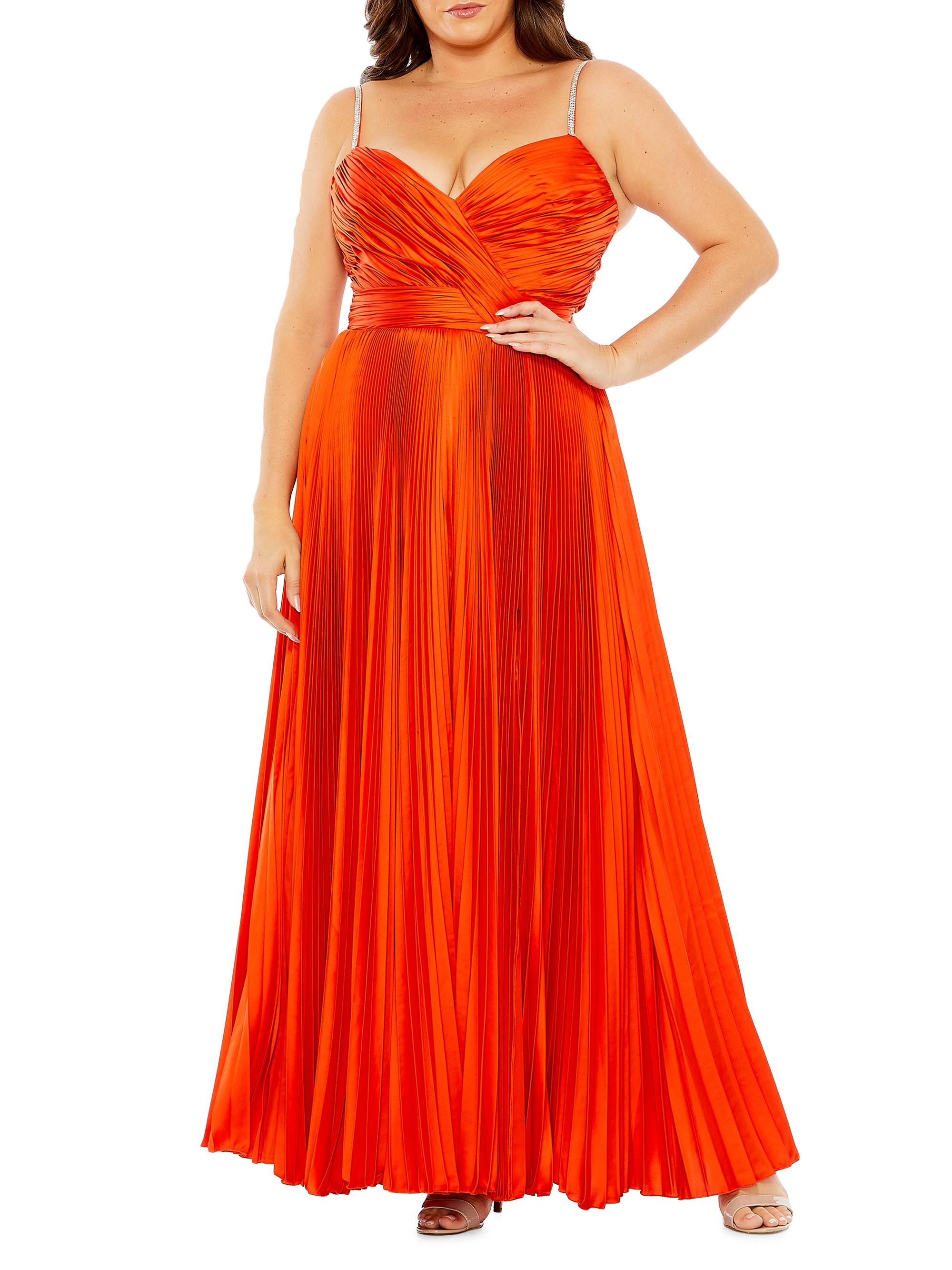 Mac Duggal Women's Fabulouss Pleated Embellished Strap Gown - Cayenne