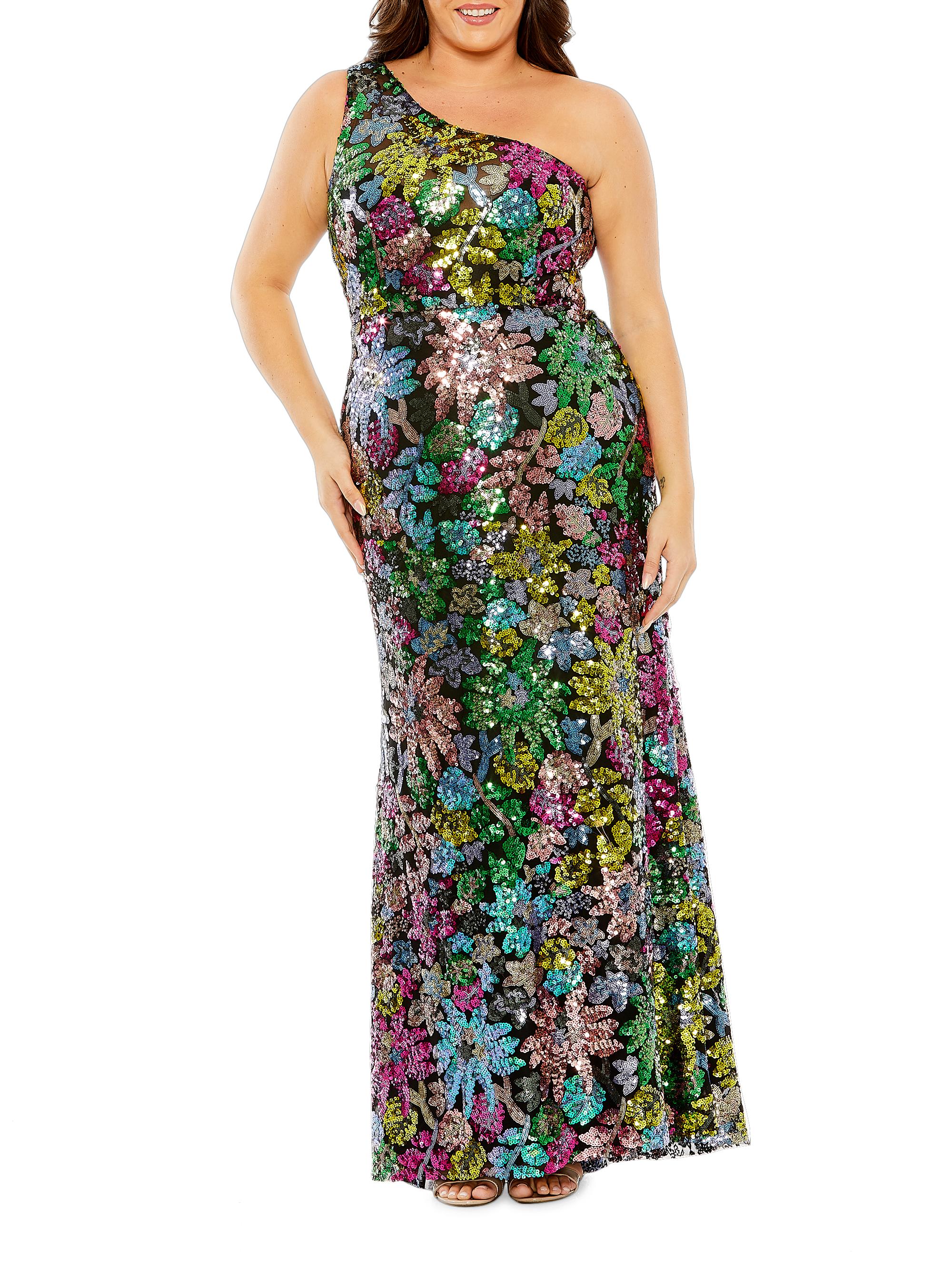 mac duggal sequin floral dress Mac Duggal Floral Beaded Mesh Flutter Sleeve Midi Dress, Womens, 16, Antique Rose