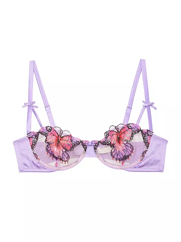 Plus Butterfly Embroidery Sheer Mesh Lingerie Set