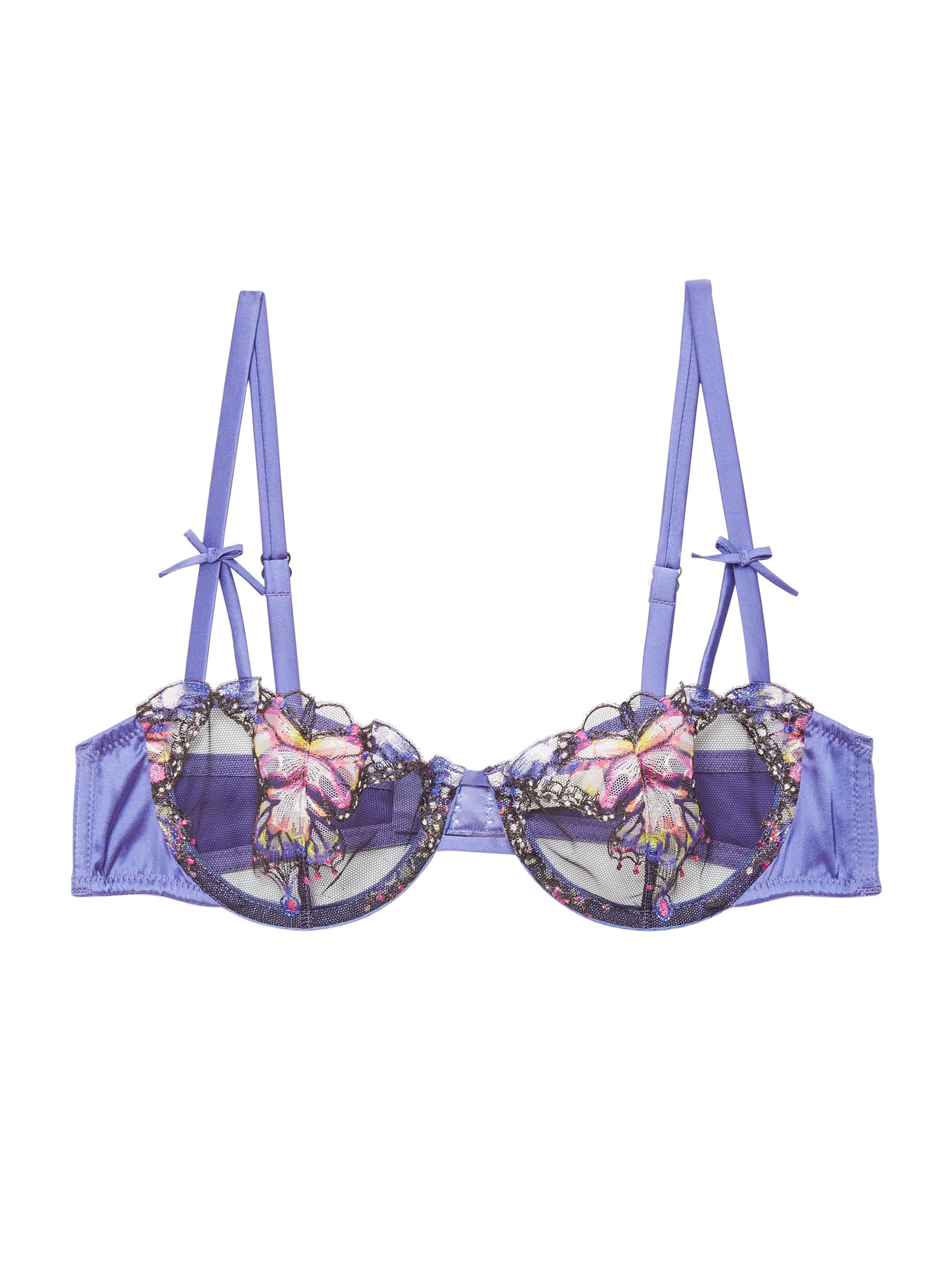 Fleur du Mal Women's Butterfly Embroidered Balconette Bra - Periwinkle