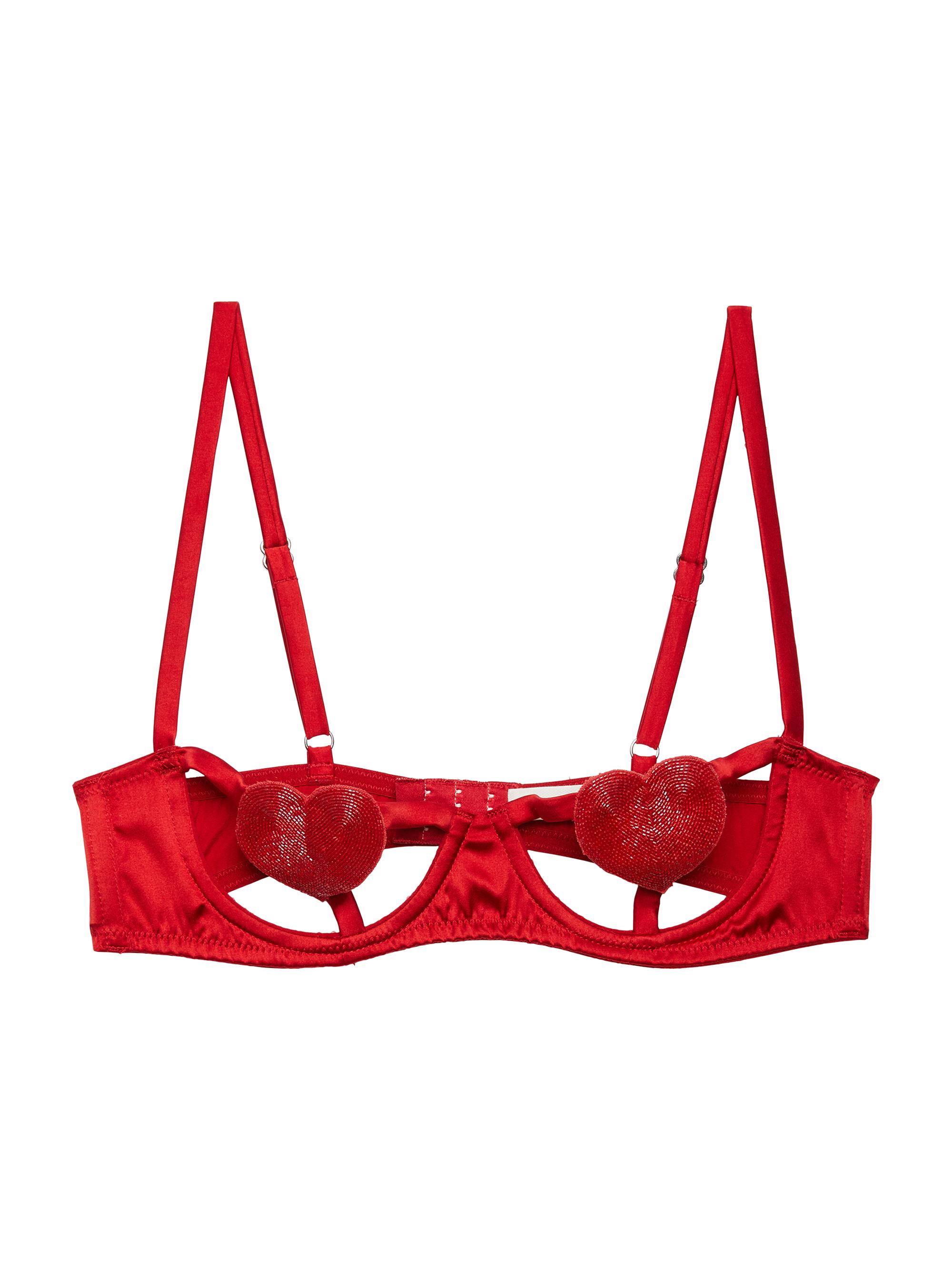 Fleur du Mal Women's Heart Open-Cup Balconette Bra - Rouge
