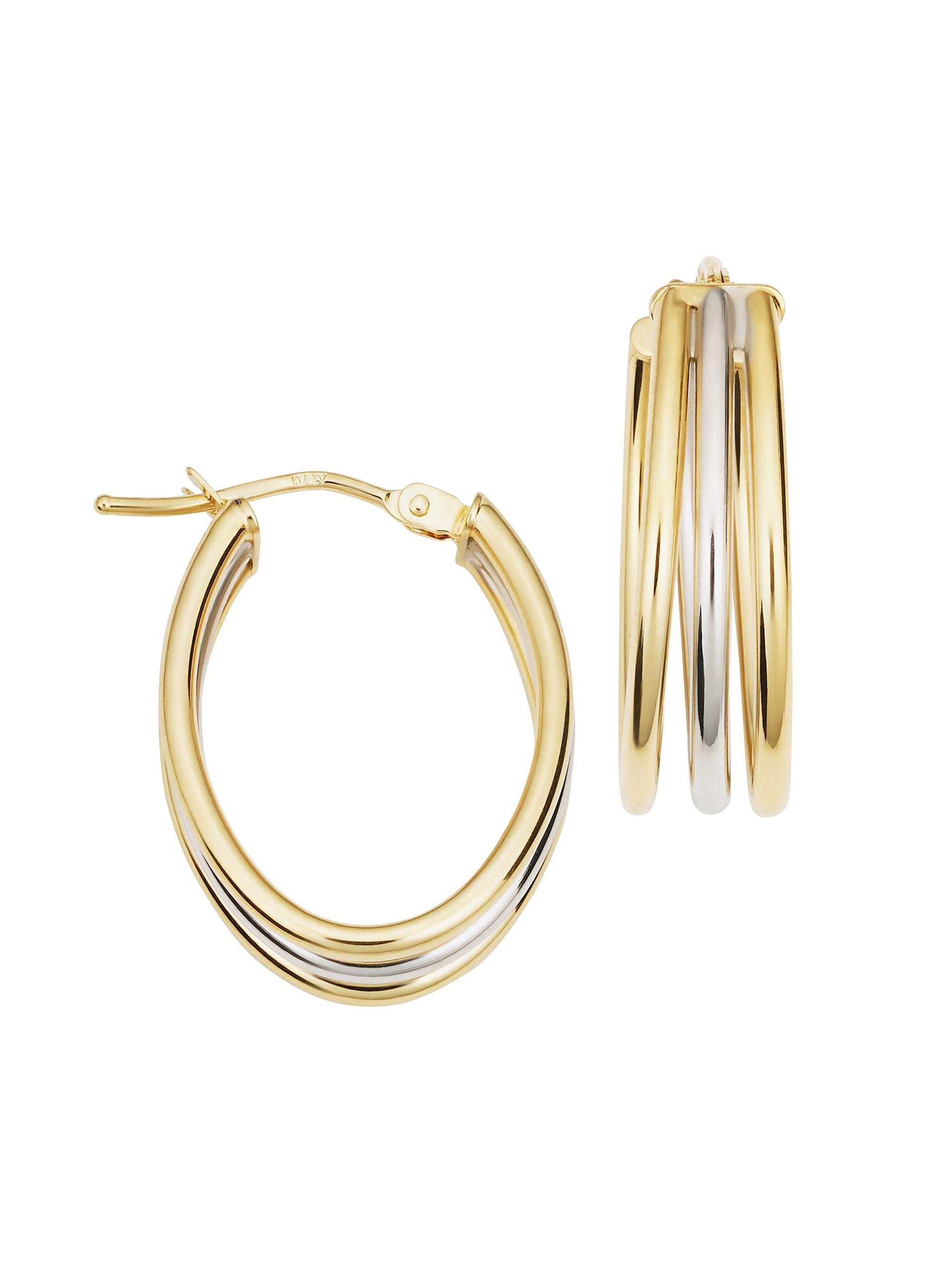 Oradina Women's 14K Yellow Gold, White Gold Trifecta Hoops - Yellow Gold