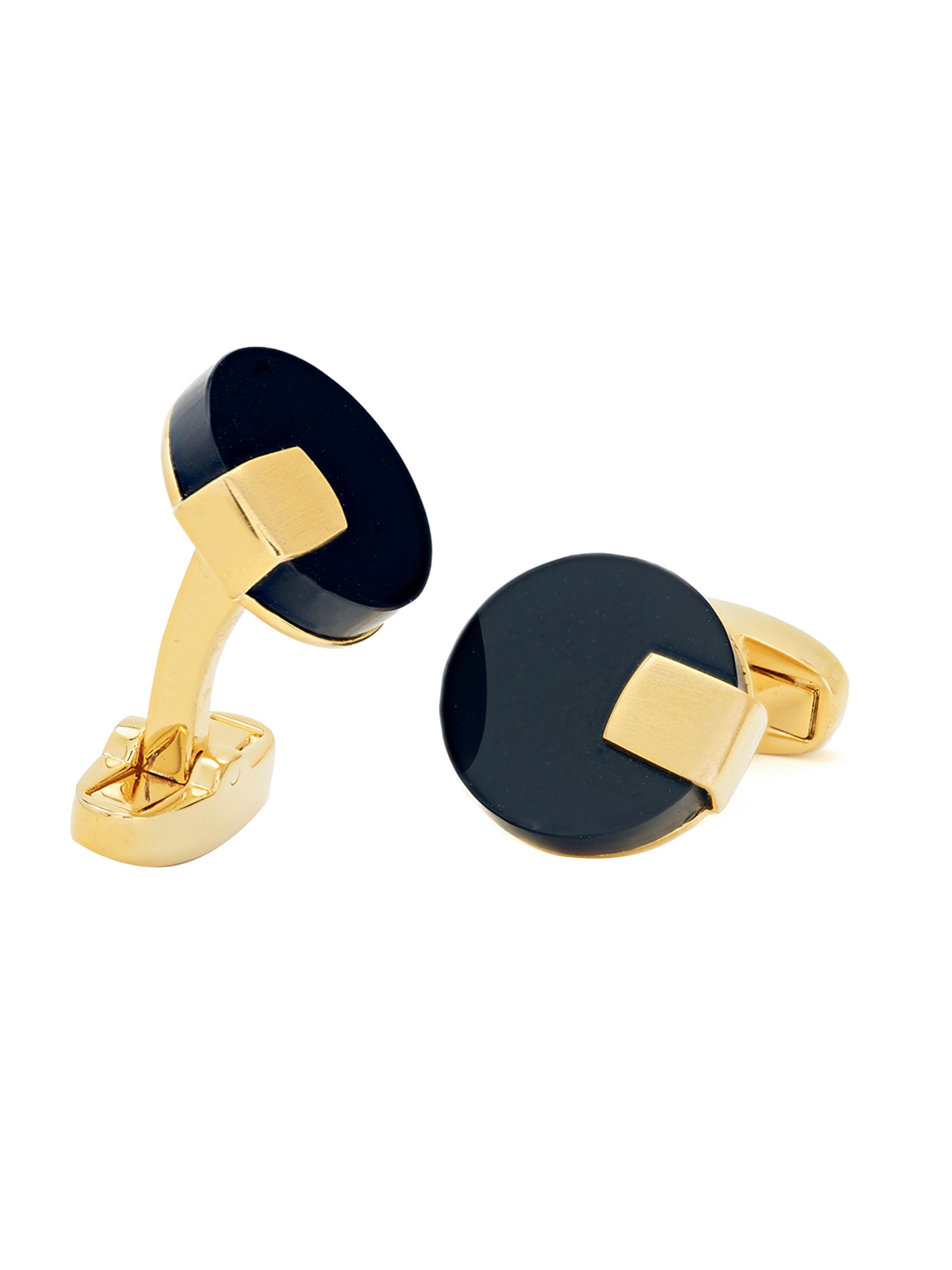 Link Up Men's Onyx Disc Cufflinks - Black Gold