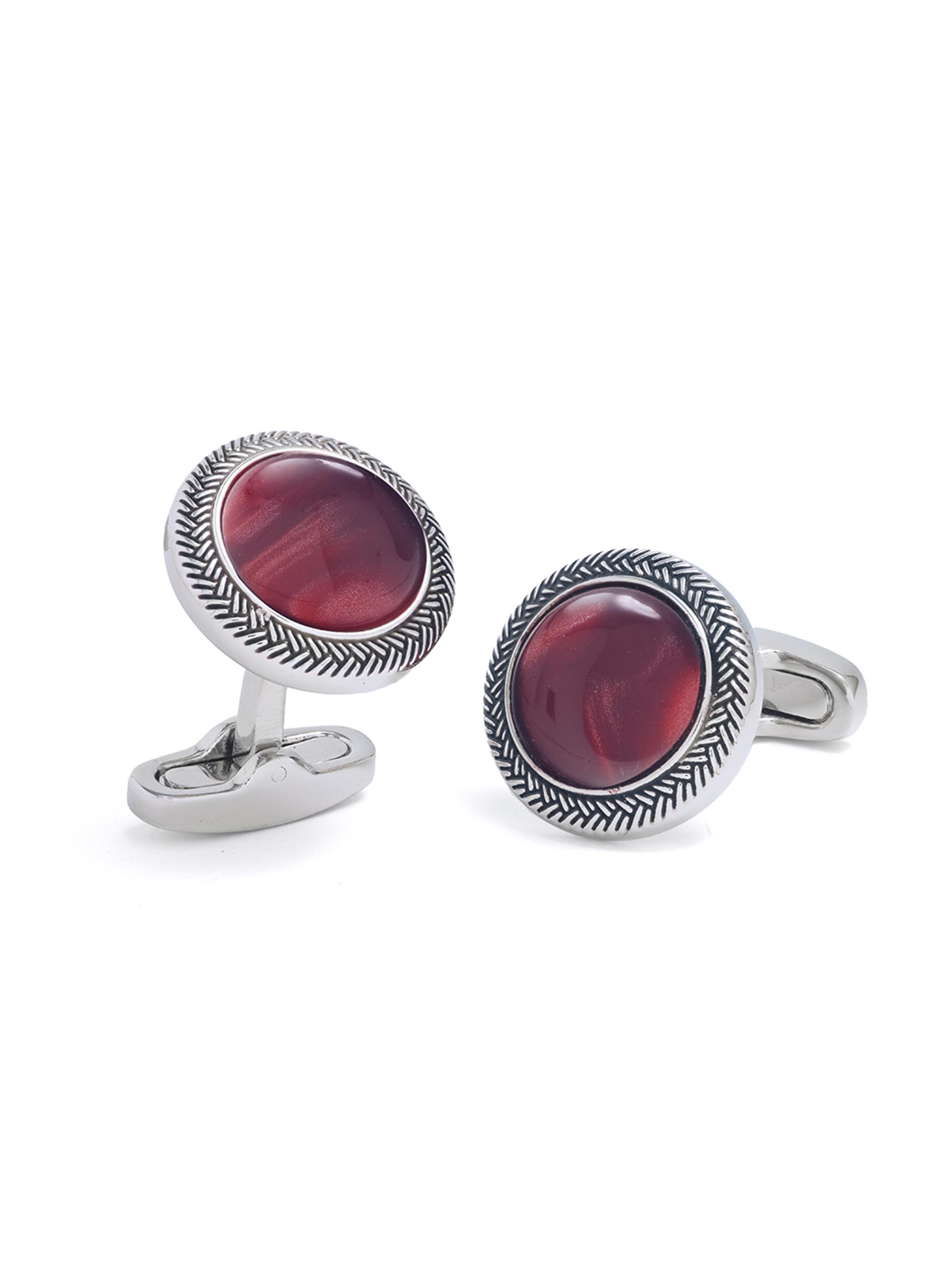 Link Up Men's Brass & Gemstone Circular Cuff Links - Burgundy
