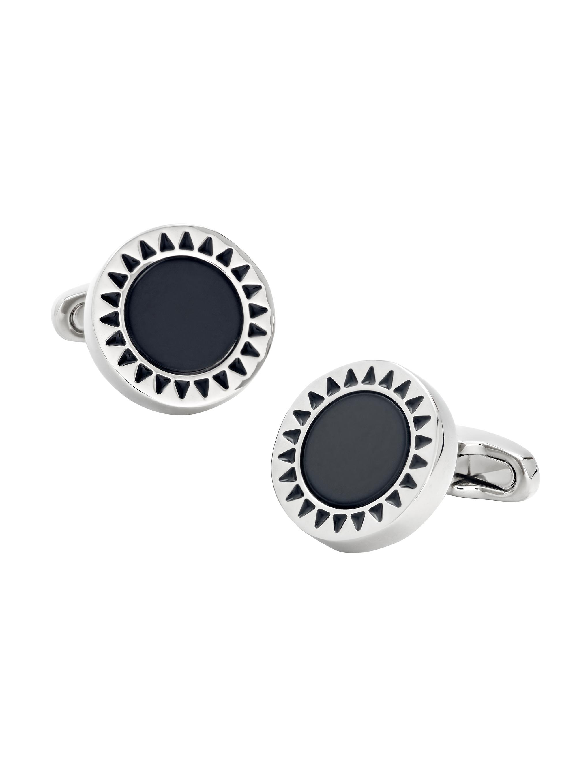 Link Up Men's Enamel Sunburst Cufflinks - Black Silver