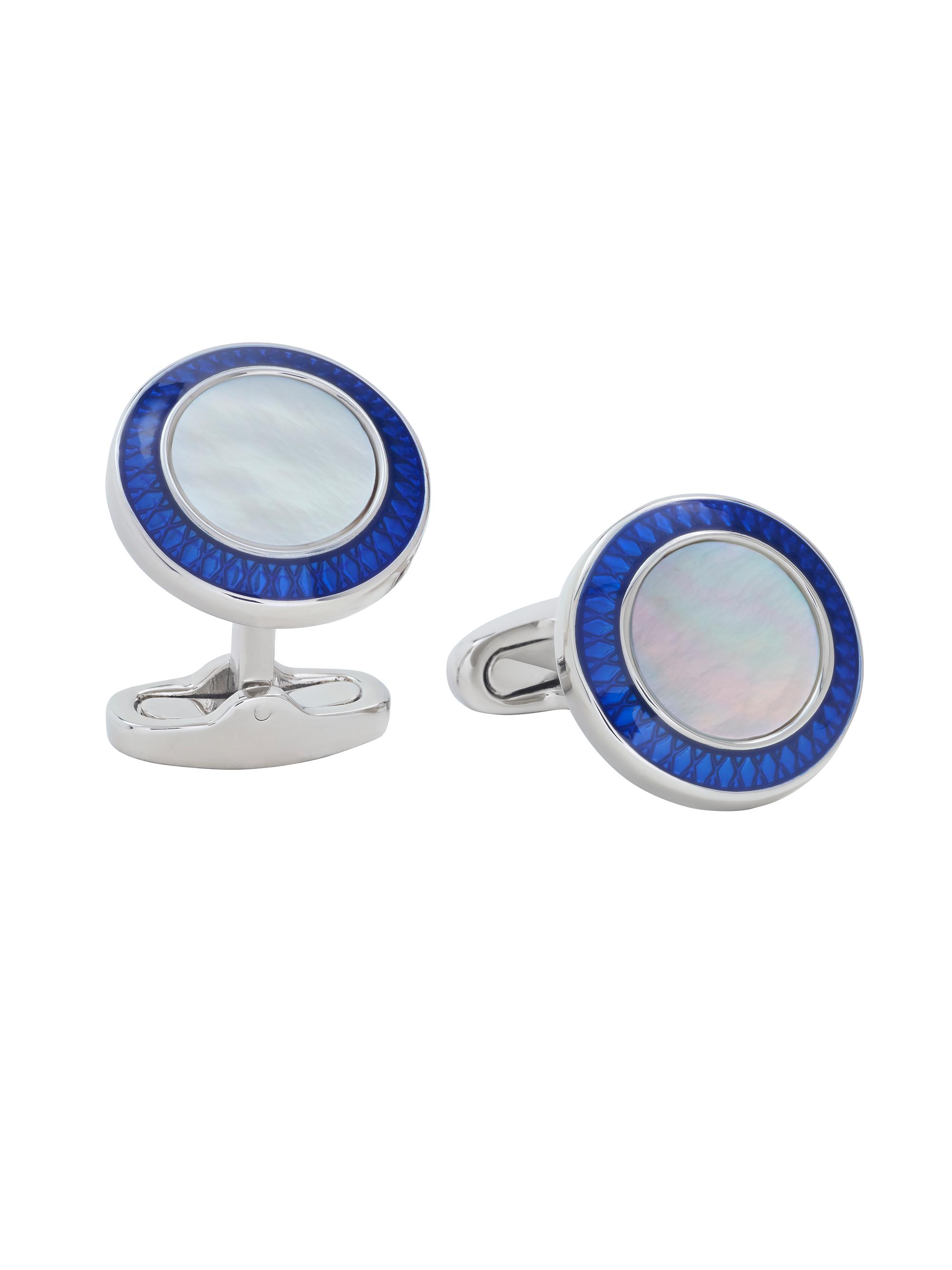 Link Up Men's Round Mother of Pearl Cufflinks - Blue Silver