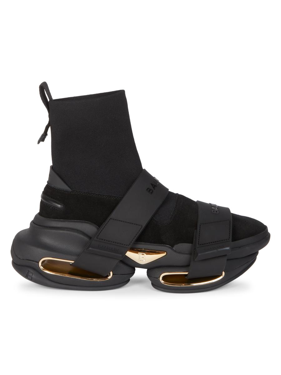 BALMAIN Bイスト ハネル ロ トッフ スニカ AN1VI714THTF GIG Balmain B-Bold low-top trainers in leather and suede Yellow