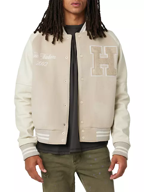 Jack N Hoods Varsity Jacket with Cream Leather Sleeves