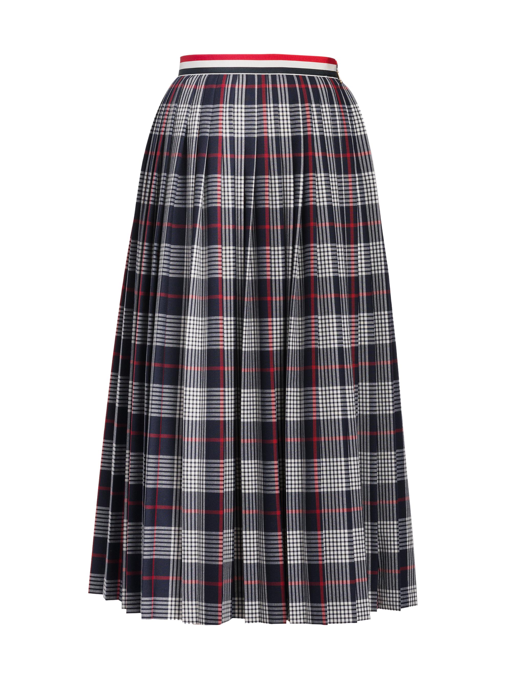 Thom Browne Women's Pleated Calf-Length Hairline Check Skirt - Red Blue White