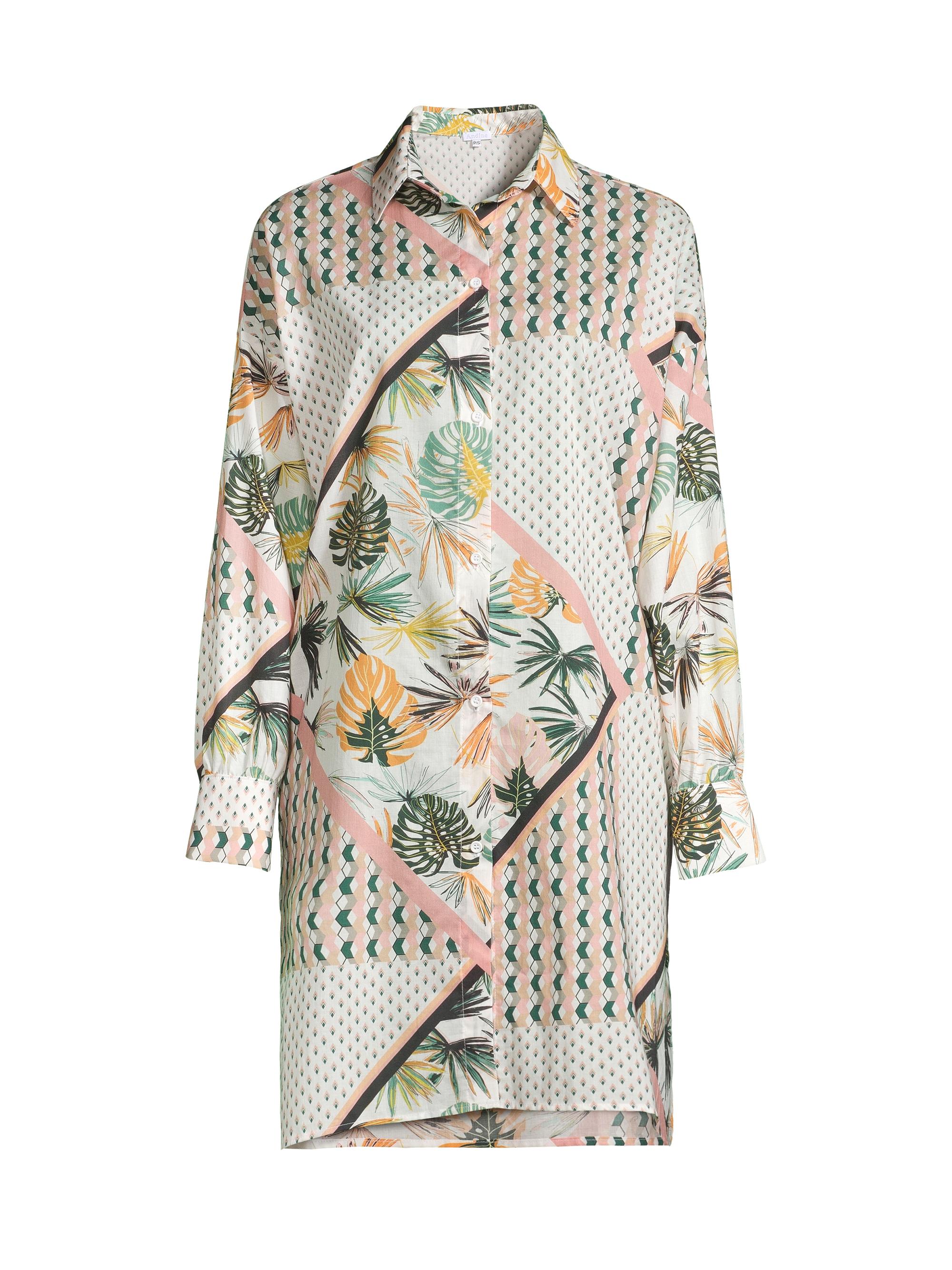 Andine Women's Olive Cotton Mixed Palm Shirtdress - Bali