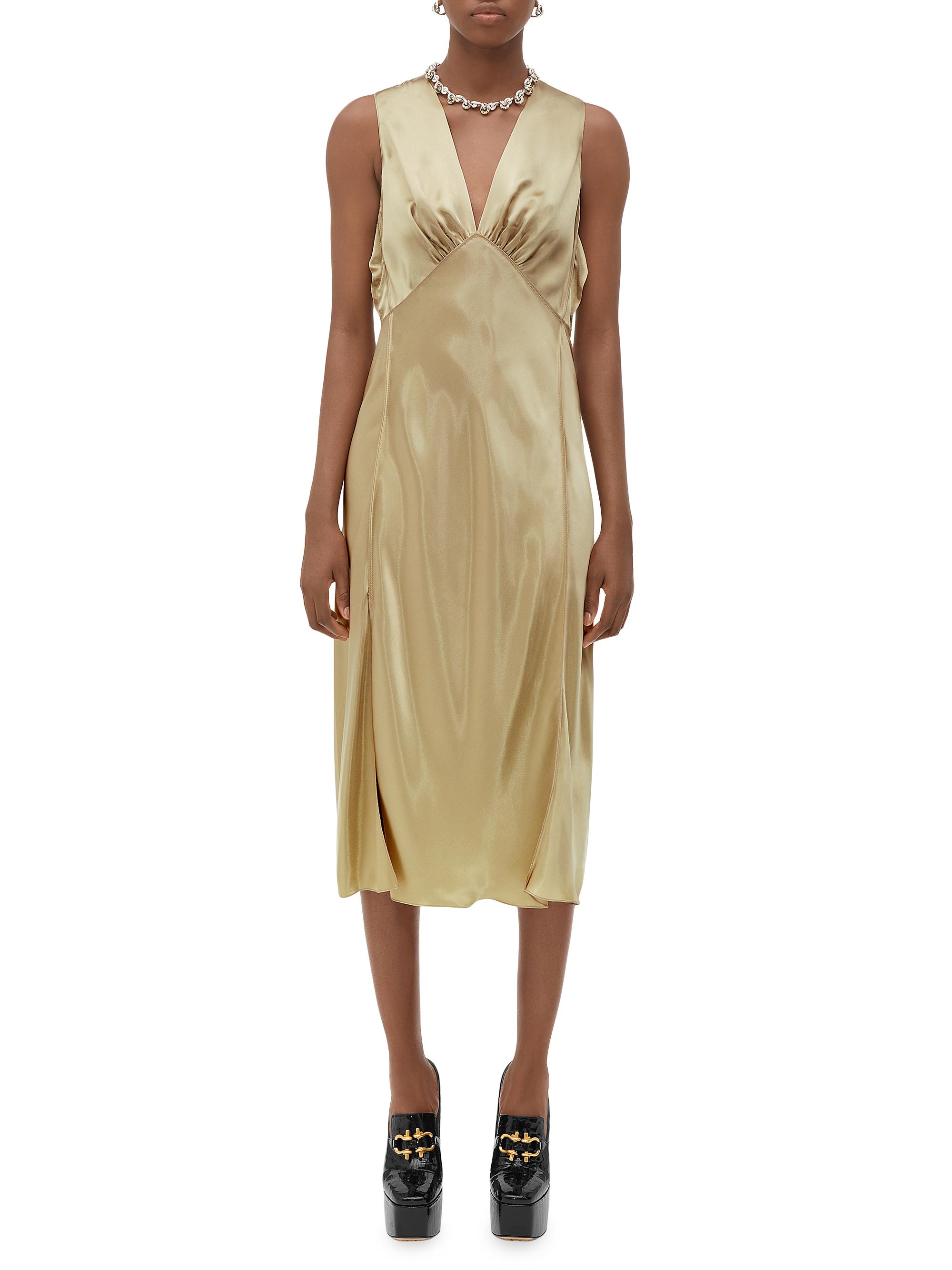 Bottega Veneta Women's Metallic V-Neck Midi-Dress - Sesame