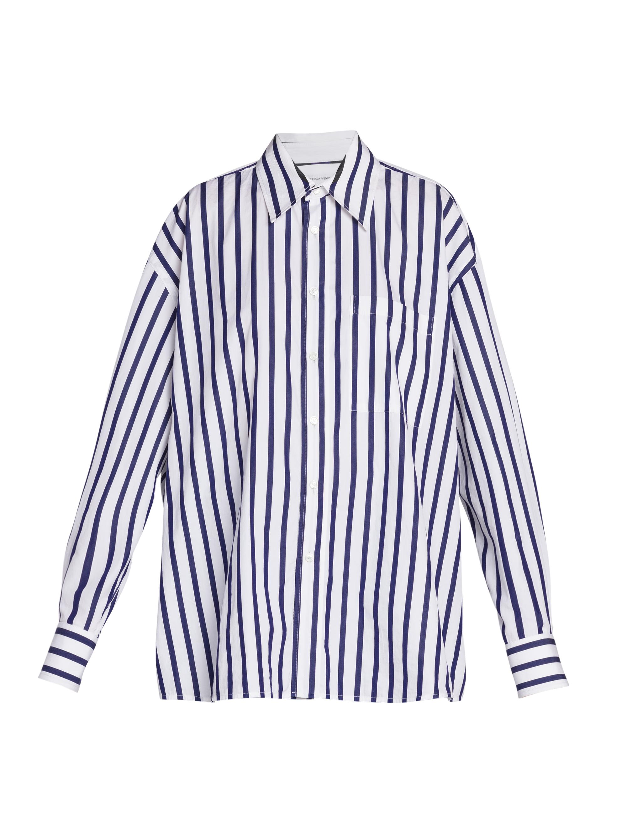 Bottega Veneta Women's Oversized Striped Poplin Shirt - White Navy