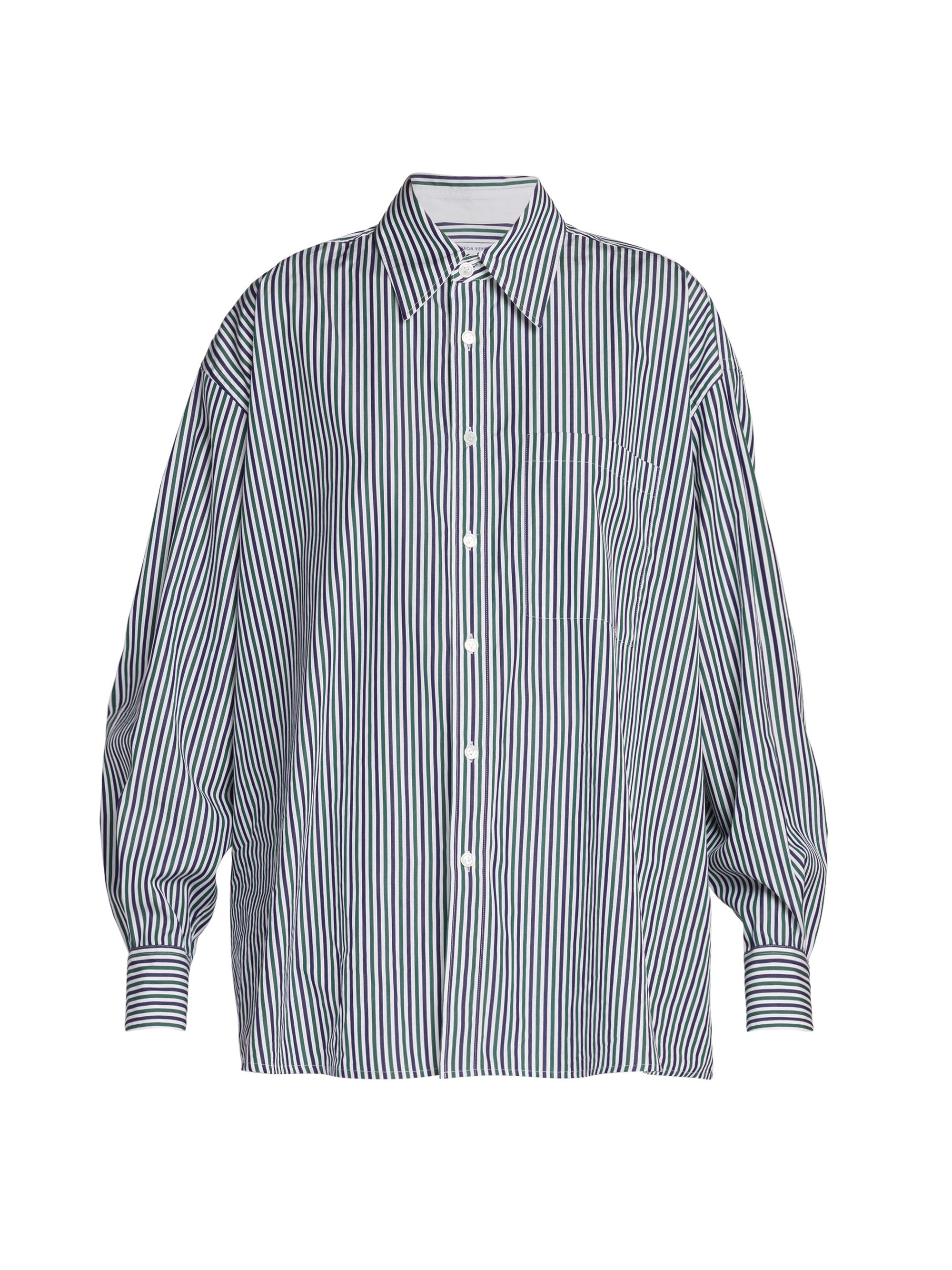 Bottega Veneta Women's Oversized Striped Poplin Shirt - White Navy Green